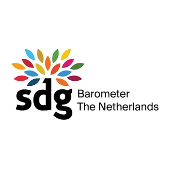 Logo of SDG Barometer The Netherlands with colorful leaf-like shapes above the letters "sdg."