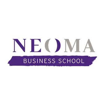 Logo of NEOMA Business School with "NEOMA" in large letters and "BUSINESS SCHOOL" below on a purple brushstroke.
