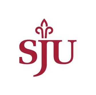 Red "SJU" logo with a stylized fleur-de-lis design above the "J" on a white background.