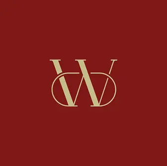 Gold intertwined letters "WCD" on a dark red background.
