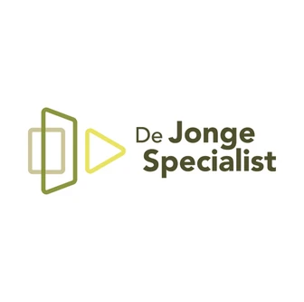 Logo of "De Jonge Specialist" with geometric shapes and text in green and yellow on a white background.