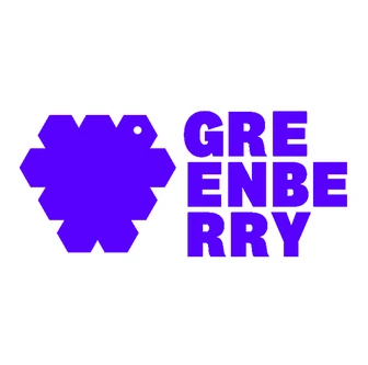Geometric purple berry shape with text "GREENBERRY" in bold purple letters on a white background.