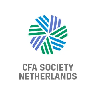 Logo of CFA Society Netherlands featuring a circular pattern of blue and green stripes above the text "CFA Society Netherlands."