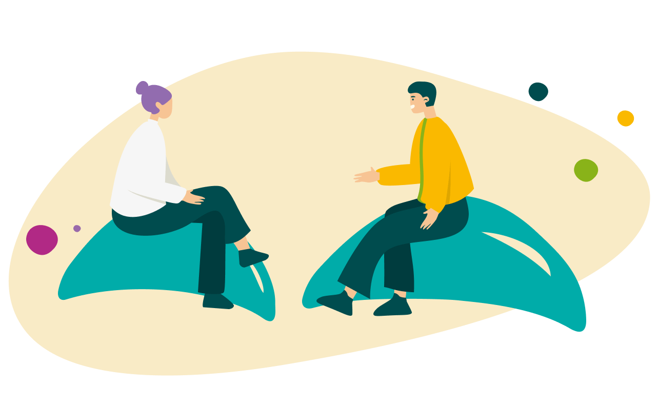 Ein Patient und eine  Psychologin sprechen miteinander