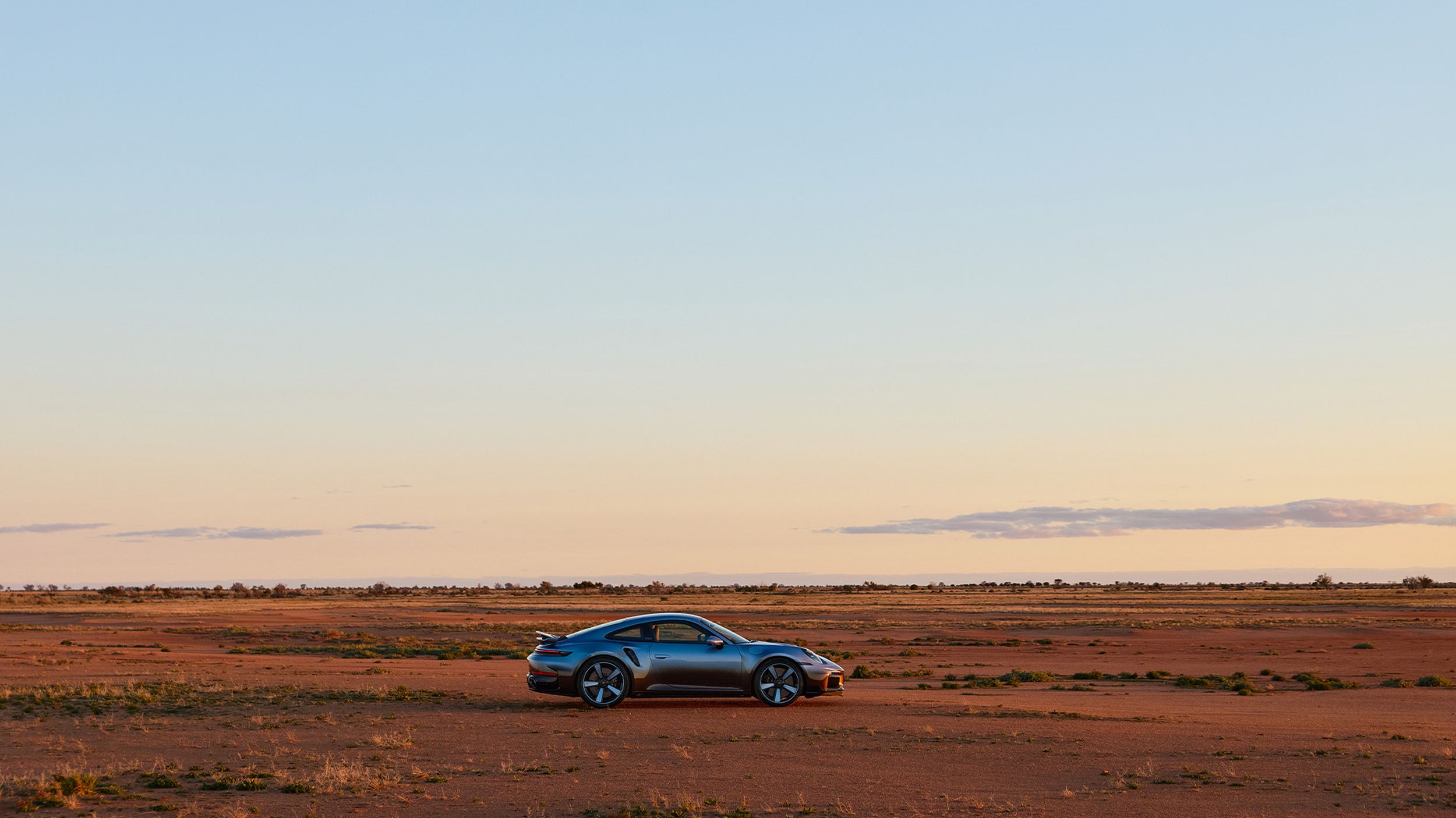 Side shot of the 911 Turbo S Land Down Under in the outback.