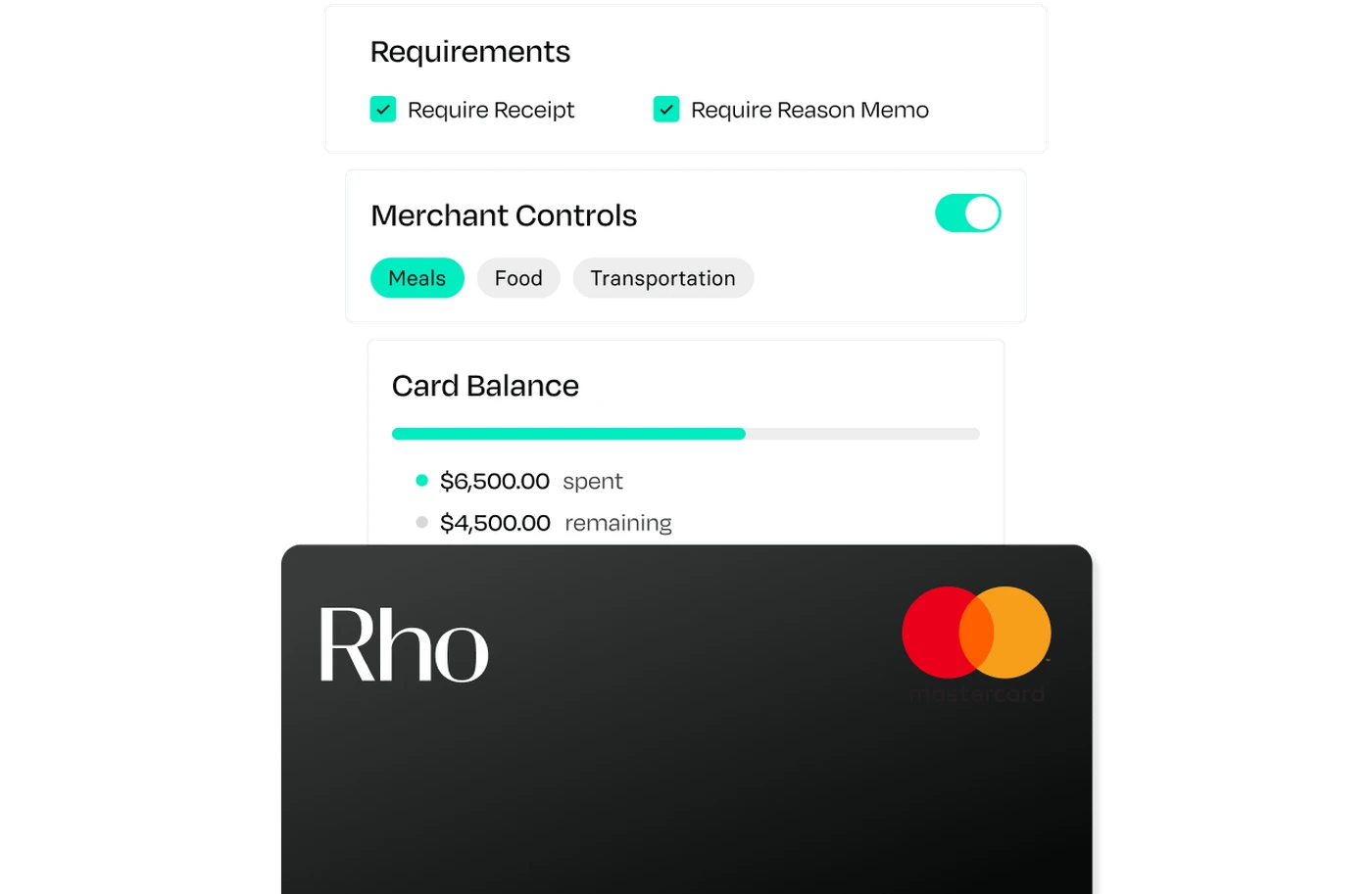 A black rho card with card control requirements for employee spend