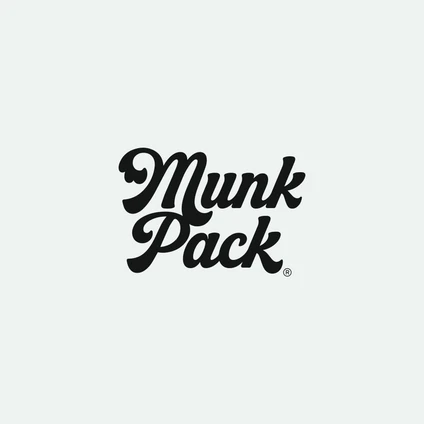 Stylized black text logo reading "Munk Pack" on a light gray background.