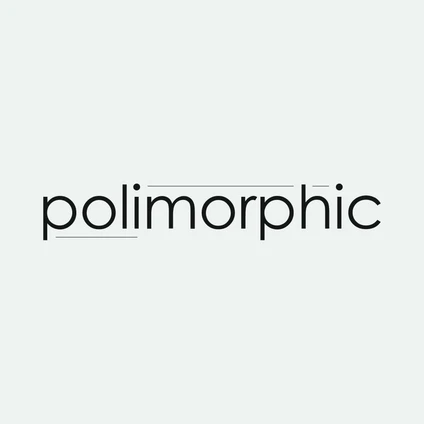The word "polimorphic" is displayed in lowercase black letters on a light gray background, with subtle underlines beneath "p" and "c".