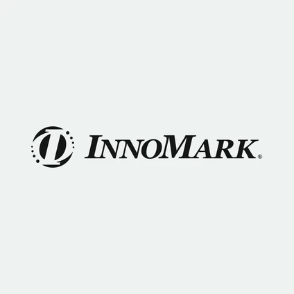 Logo of InnoMark featuring a stylized "I" with dotted circle design on a light gray background.