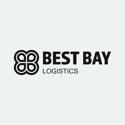 Logo of "Best Bay Logistics" with a stylized, symmetrical design resembling a clover or interconnected loops, in black on a light background.