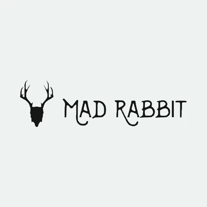 Logo with a silhouette of a rabbit head with antlers next to the text "MAD RABBIT" in stylized font.