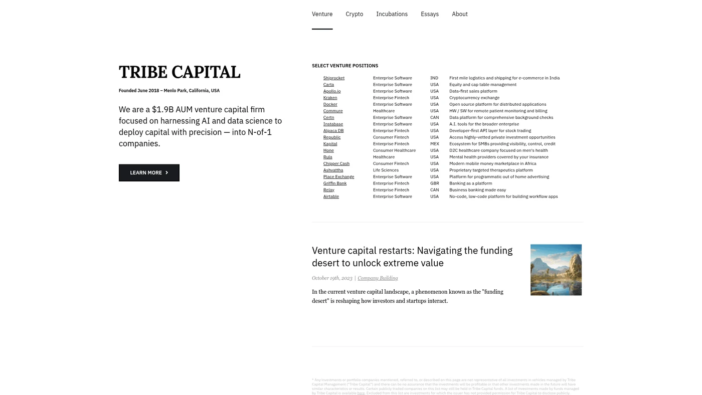 Image of Tribe Capital  - Series A VC Firm