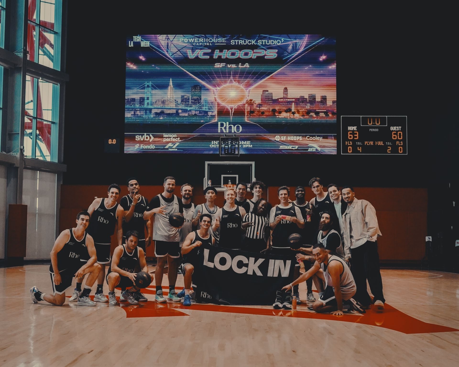 VC Hoops team photo with the LOCK IN banner