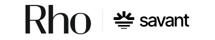 The image shows the logos of Rho and Savant, with Rho on the left and Savant with a star-like symbol on the right.
