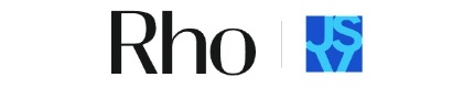 The image features a logo with the text "Rho" in black, followed by a blue square containing stylized white letters "JS" and "V".