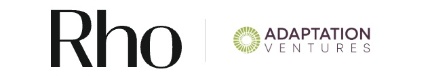Logos of Rho and Adaptation Ventures side by side, with "ADAPTATION" in black and "VENTURES" in purple, accompanied by a circular green design.
