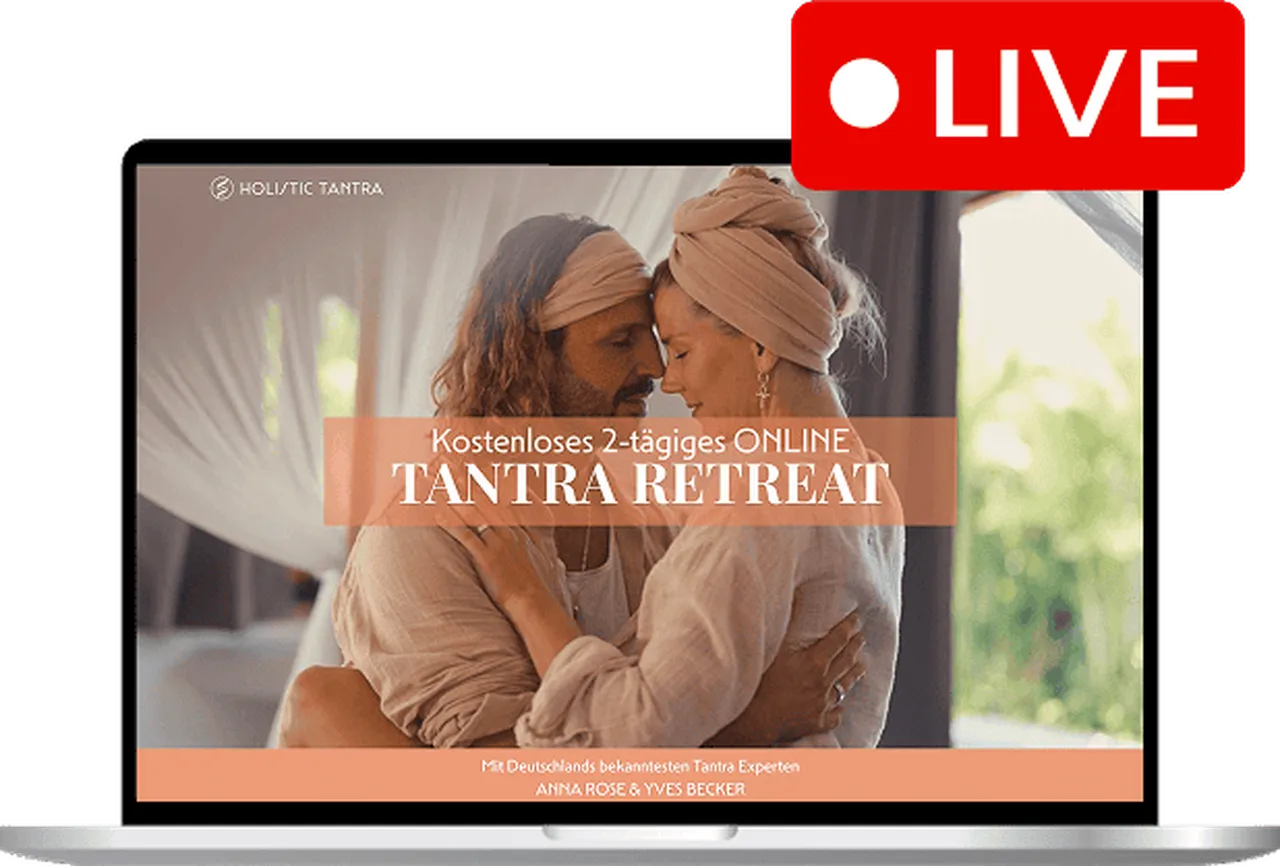 Tantra-Lehrer Anna und Yves umarmen sich in Werbebild für kostenloses 2-Tage Online-Tantra-Retreat mit Live-Übertragung