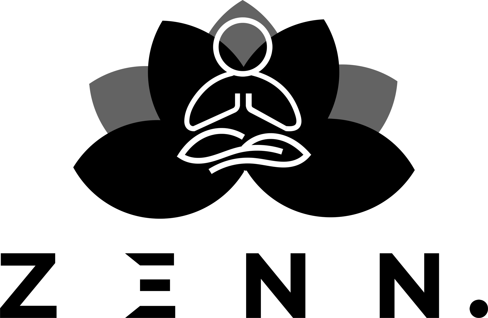 Icon of a person meditating with hands in prayer position, sitting cross-legged. Black background with partial white lines and text.