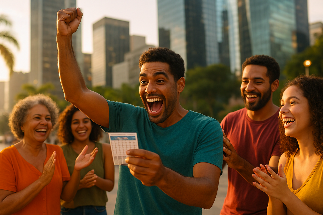 Braziliaanse man is blij omdat hij heeft gewonnen met de Braziliaanse loteria