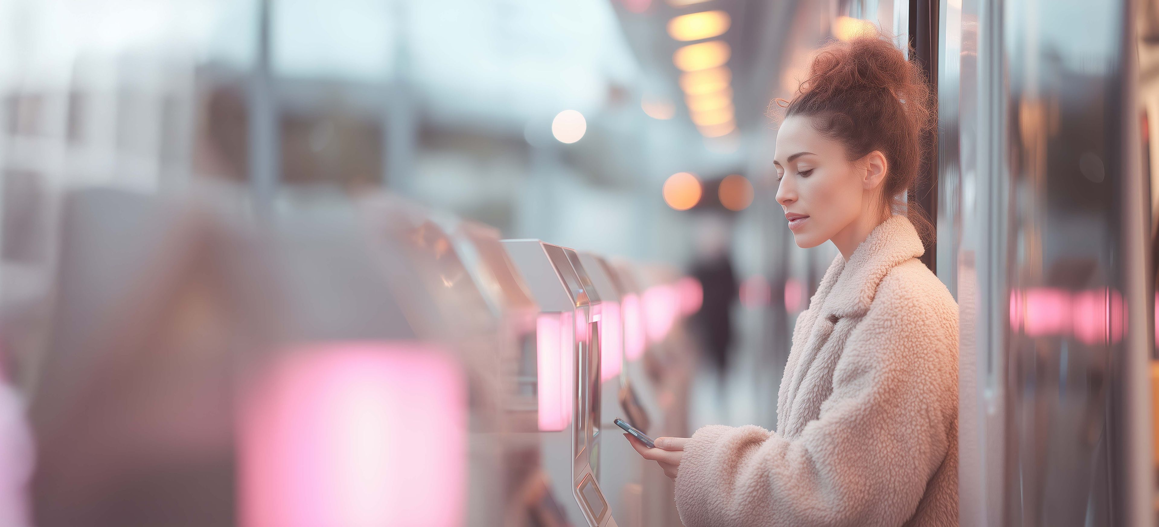 Woman paying in a machine