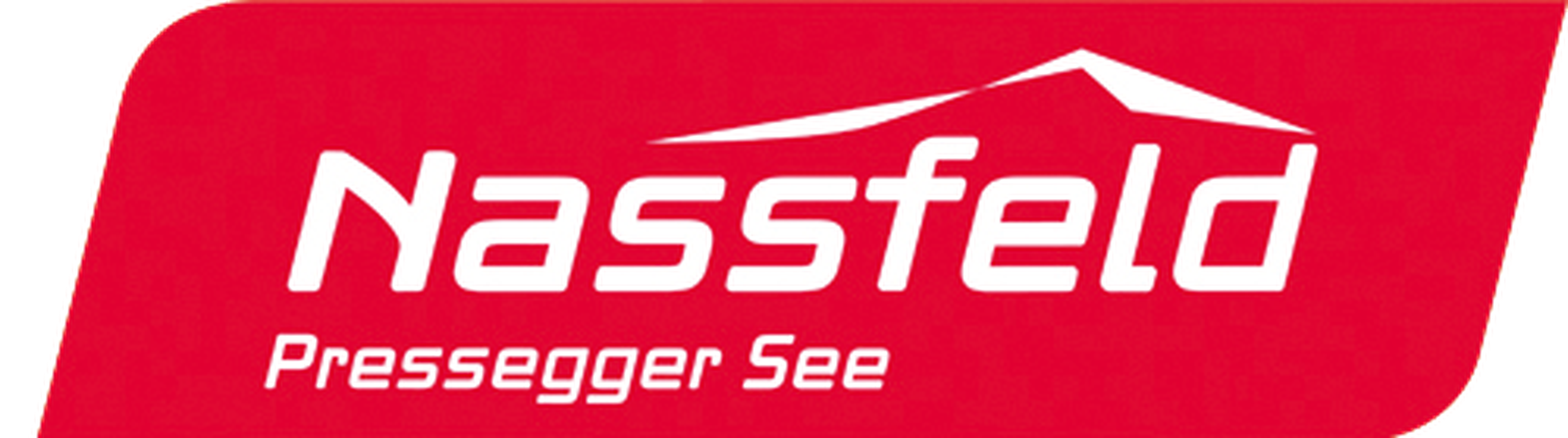 Rotes Logo mit weißem Text „Nassfeld Pressegger See“ und einer stilisierten Berggrafik über dem Text.