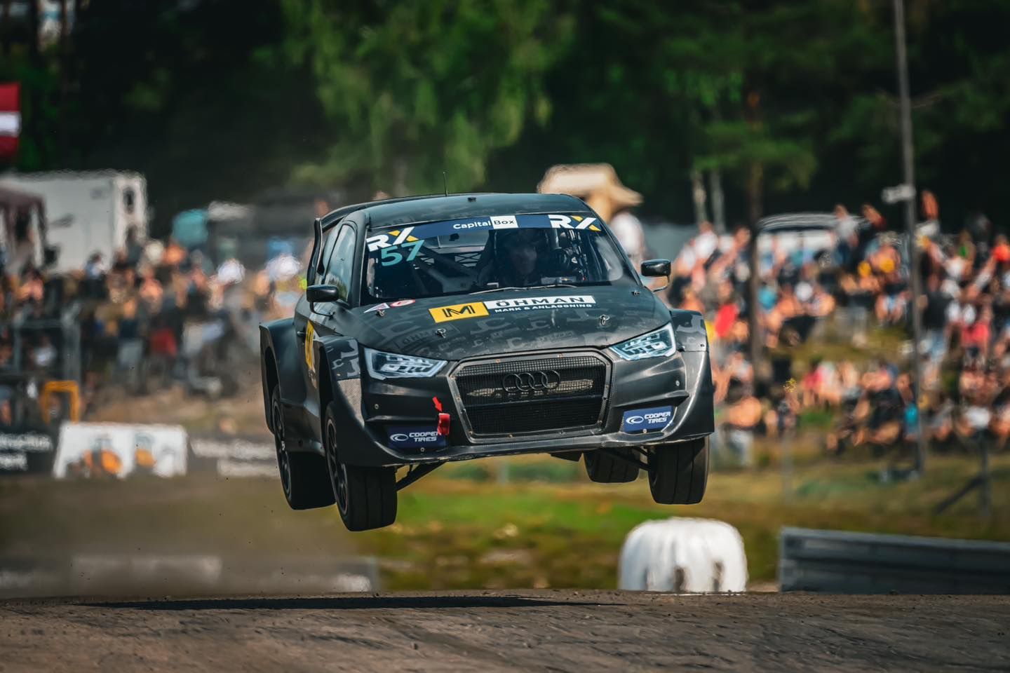 Audi Rallycross car over a jump