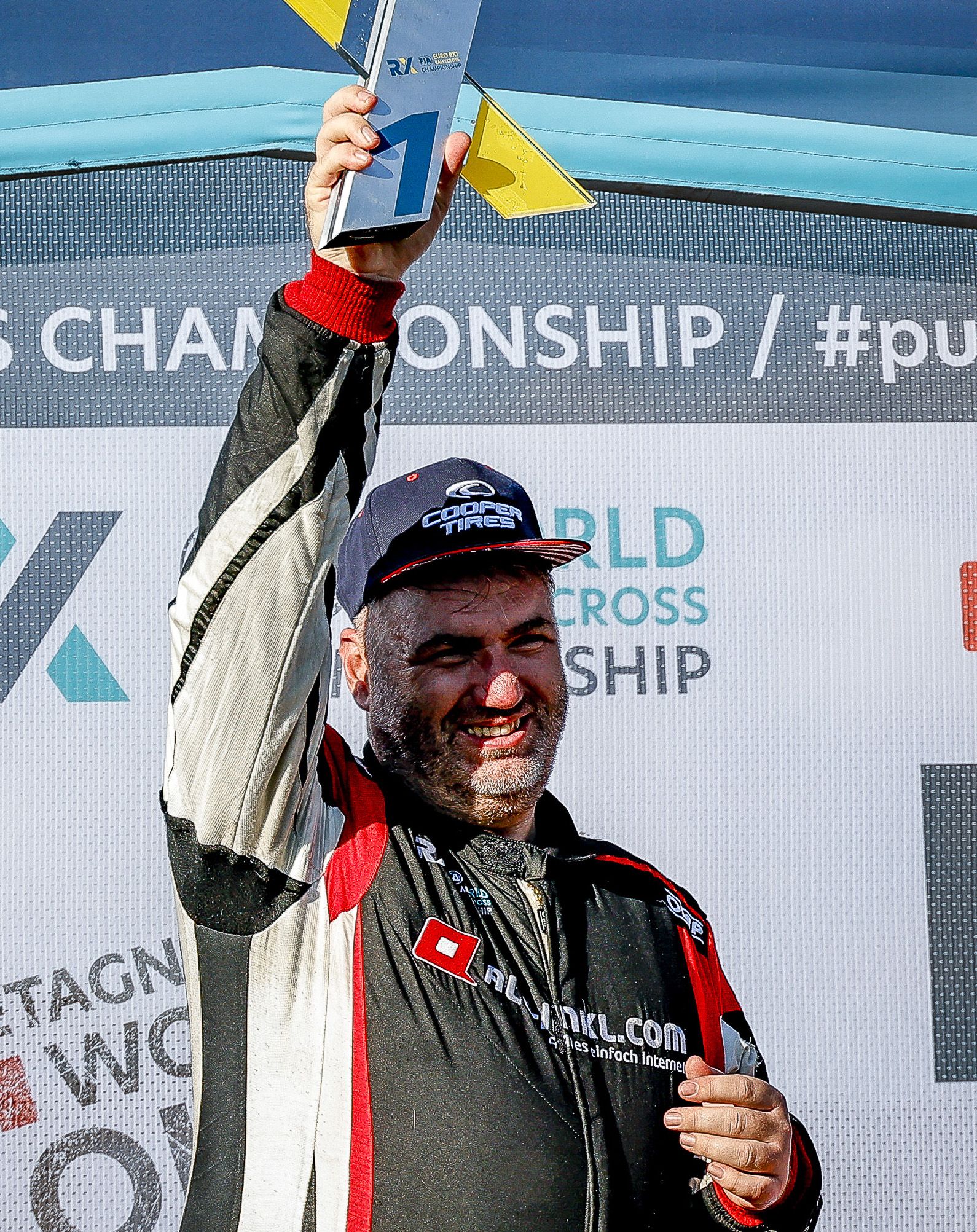 René Münnich celebrates his maiden Euro RX1 victory at Lohéac in France in 2021