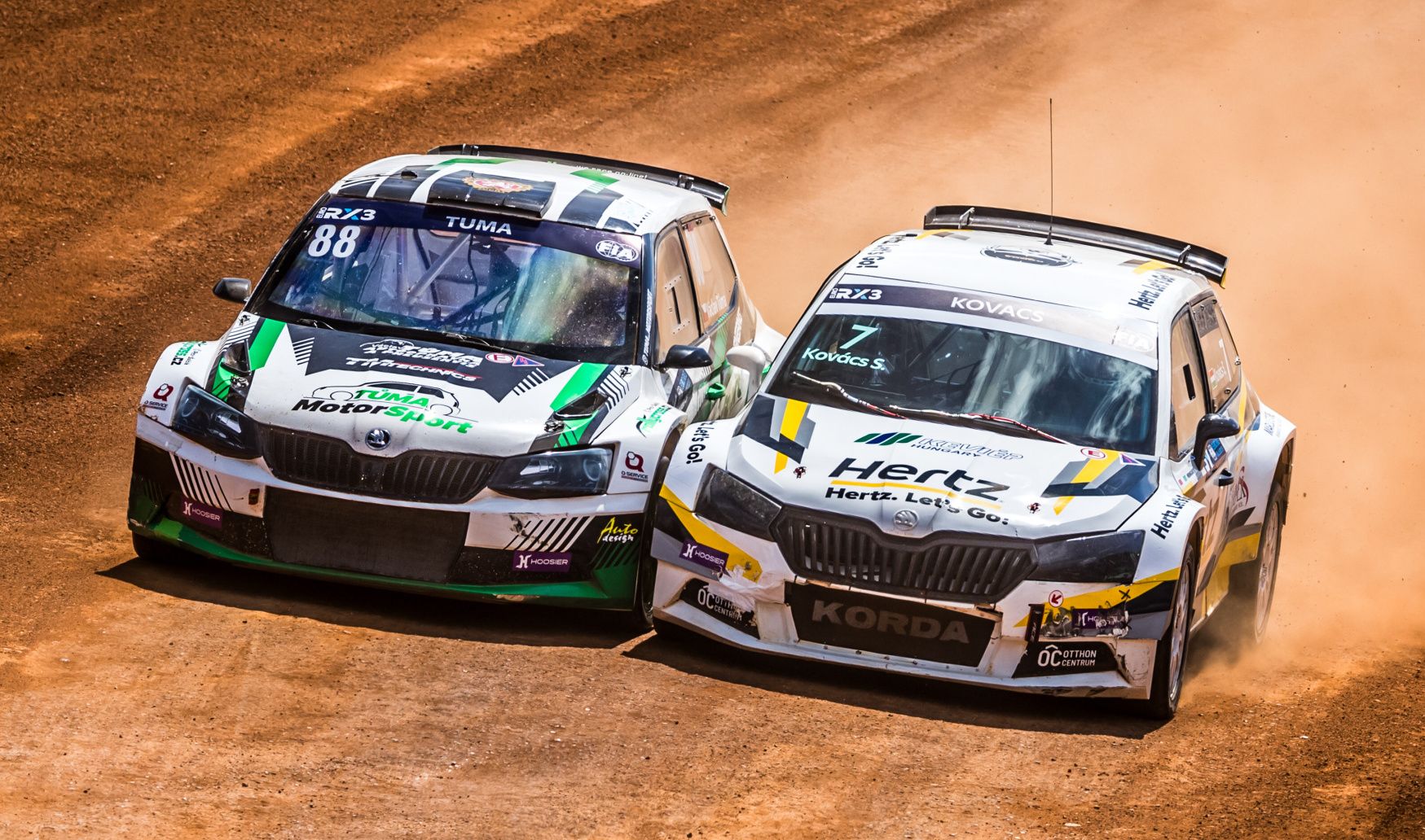 Škoda stars Václav Tůma and Sámuel Kovács in action in Euro RX3 at Nyirád in Hungary in 2025