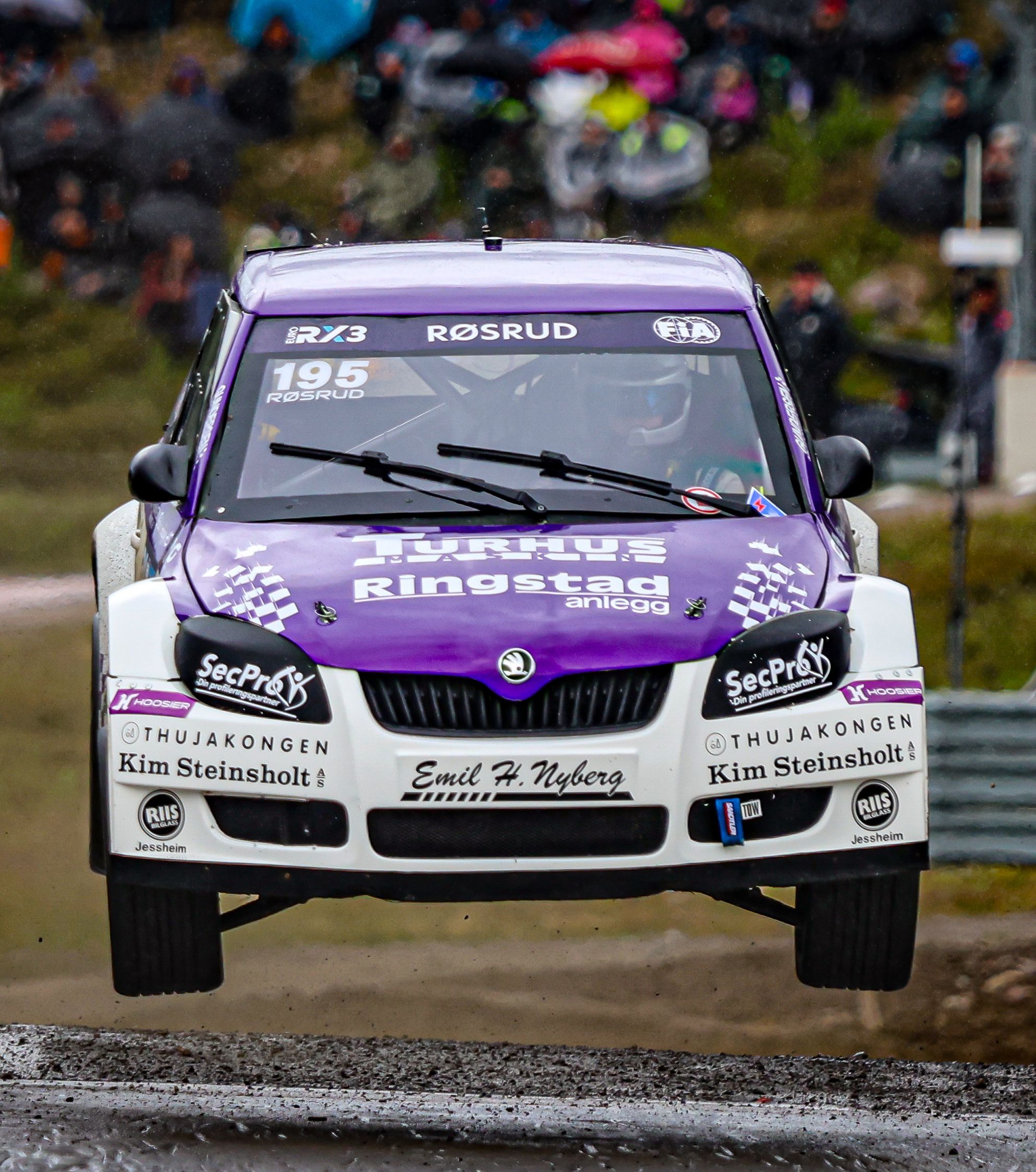 Markus Røsrud in Euro RX3 action in his Škoda Fabia during Höljes' 'Magic Weekend' in Sweden in 2025