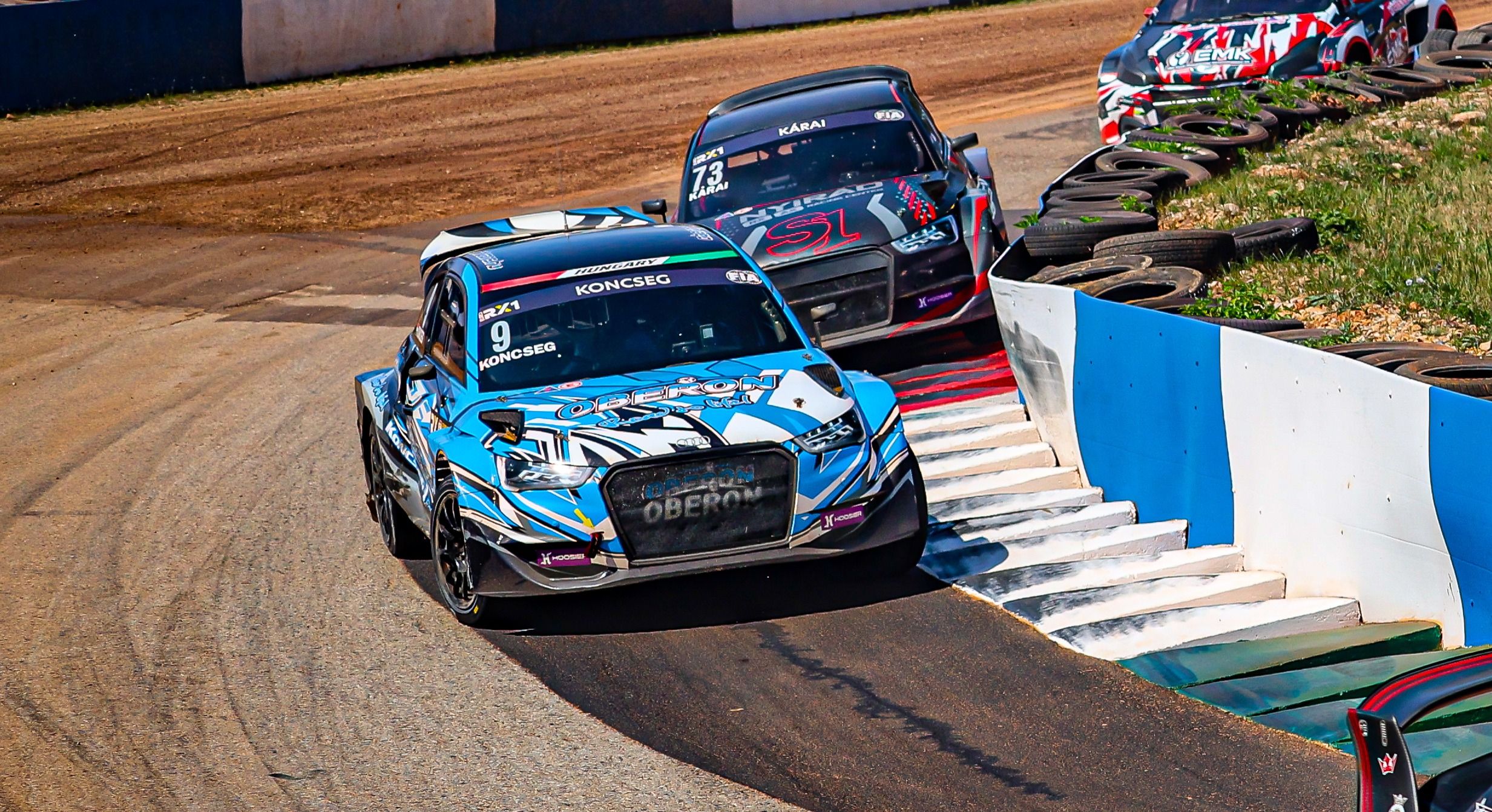 Zoltán Koncseg leads fellow home hero Tamás Kárai in Euro RX1 at Nyirád in Hungary in 2025 (1)
