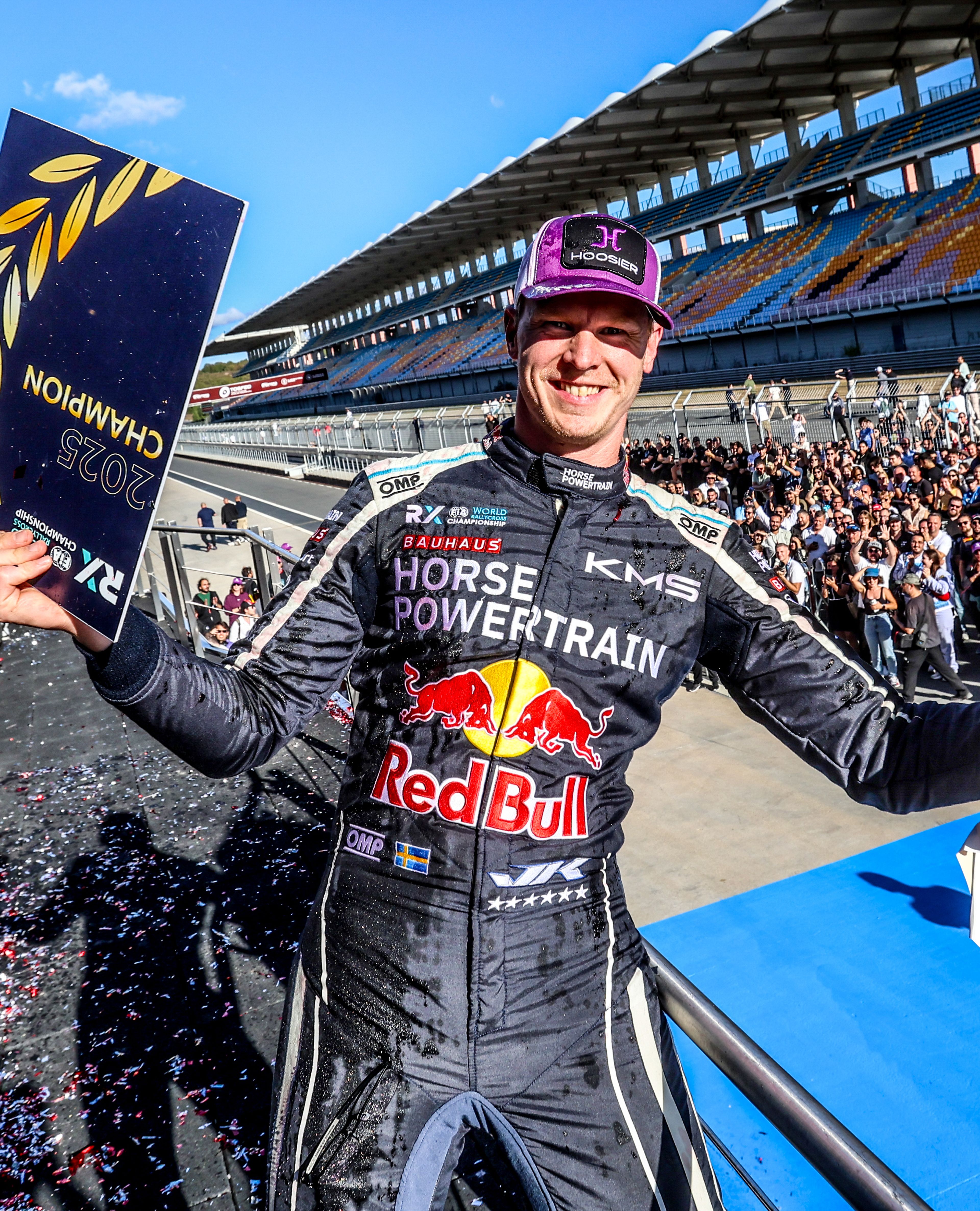 Johan Kristoffersson celebrates winning his eighth career World RX title in Istanbul in 2025
