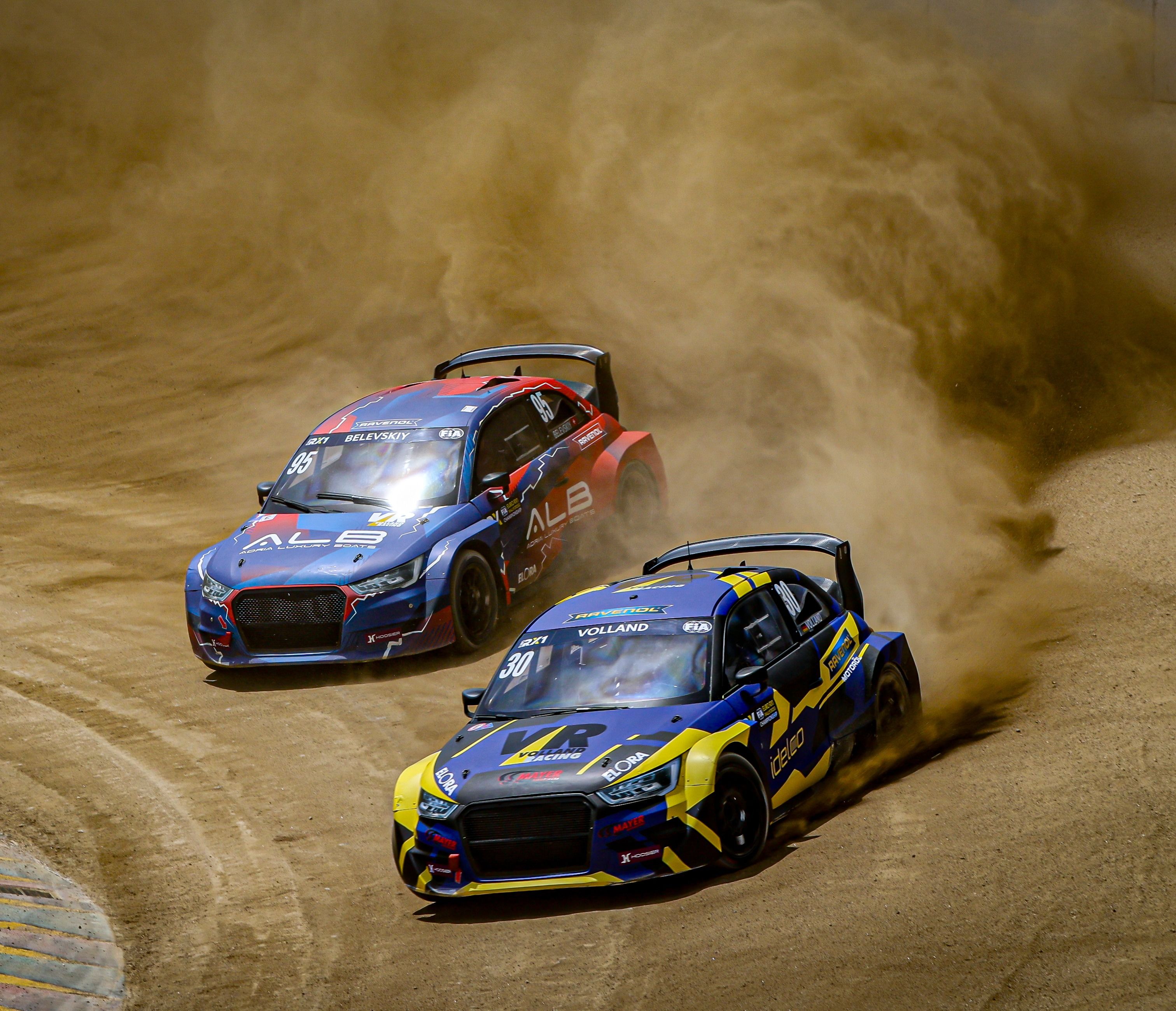 Nils Volland leads team-mate Yury Belevskiy in Euro RX1 battle at Lousada in Portugal in 2025 (1)