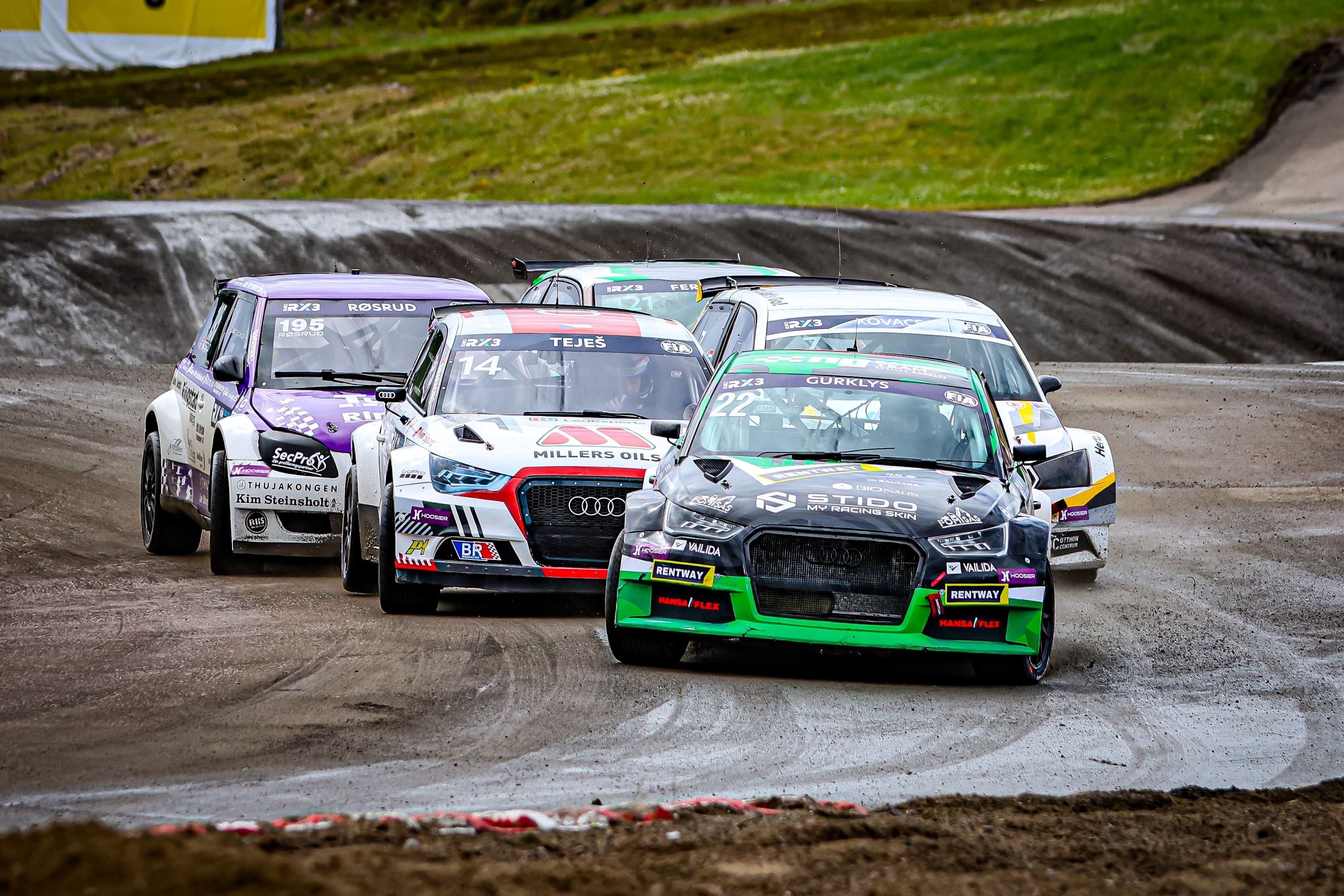 A rallycross car on track