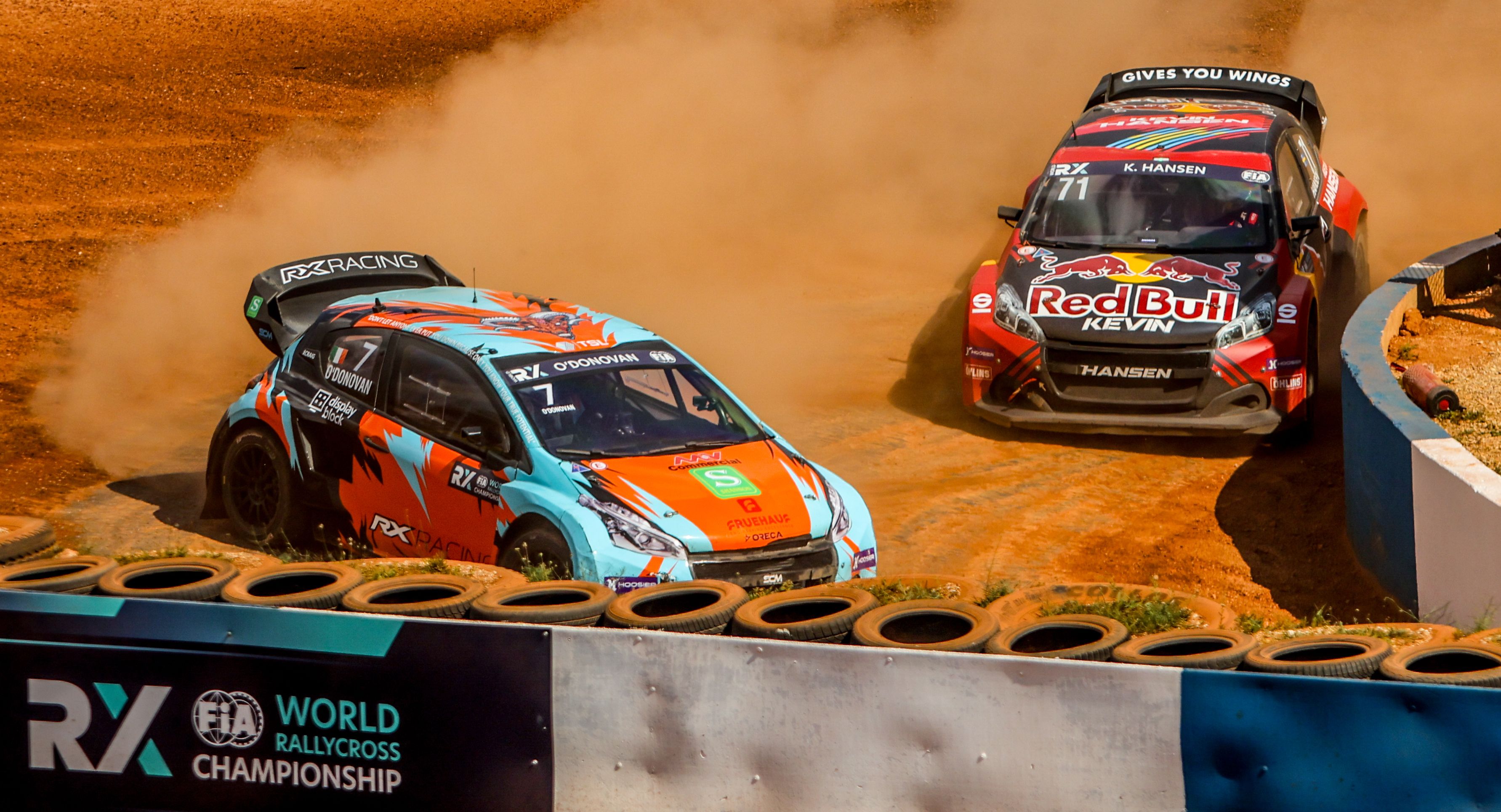 Patrick O'Donovan and Kevin Hansen do battle in rallycross' 'Red Cauldron' at Nyirád in Hungary in 2025