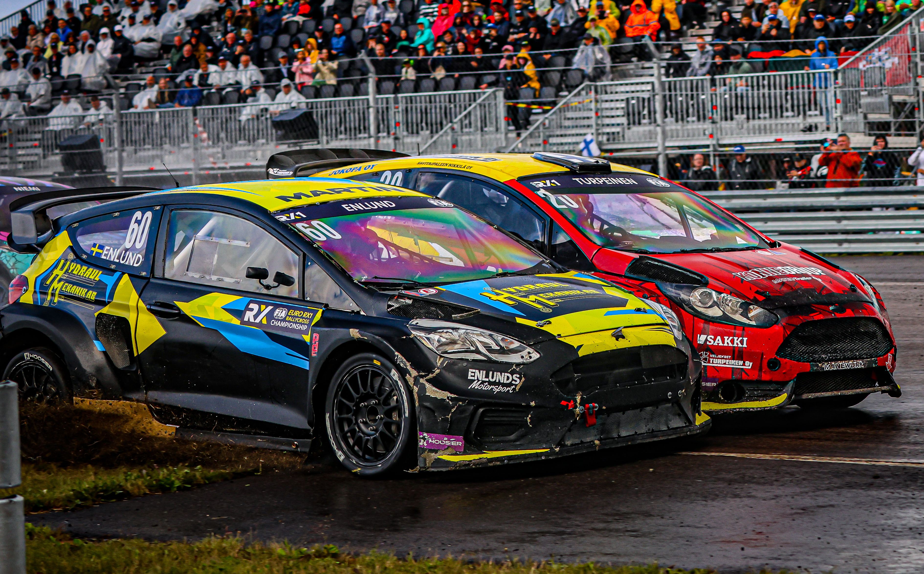 Rising stars of Euro RX1, Martin Enlund and Joni Turpeinen locked in battle