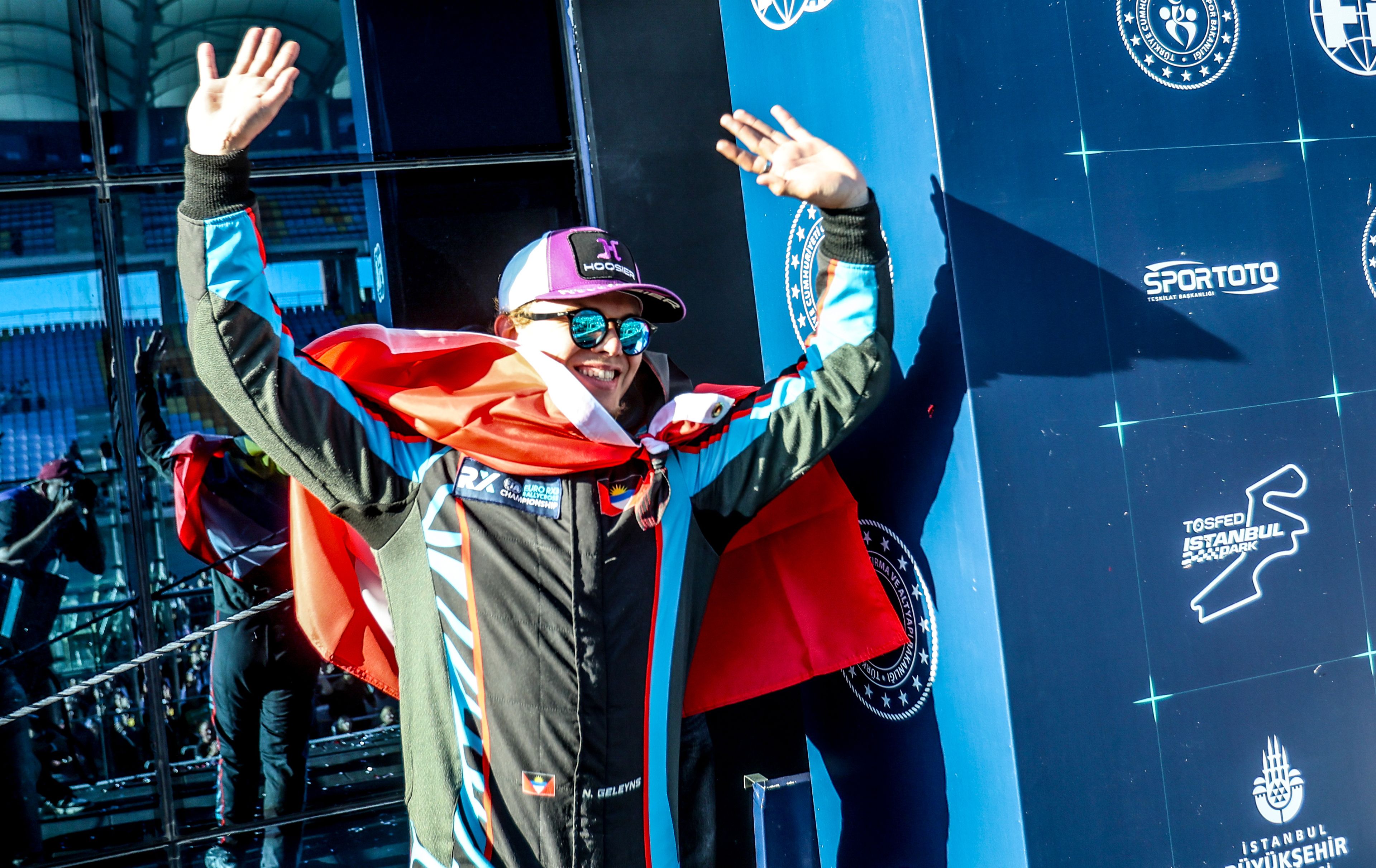 Nicolas Geleyns celebrates on the Euro RX3 podium at World RX of Türkiye in 2025