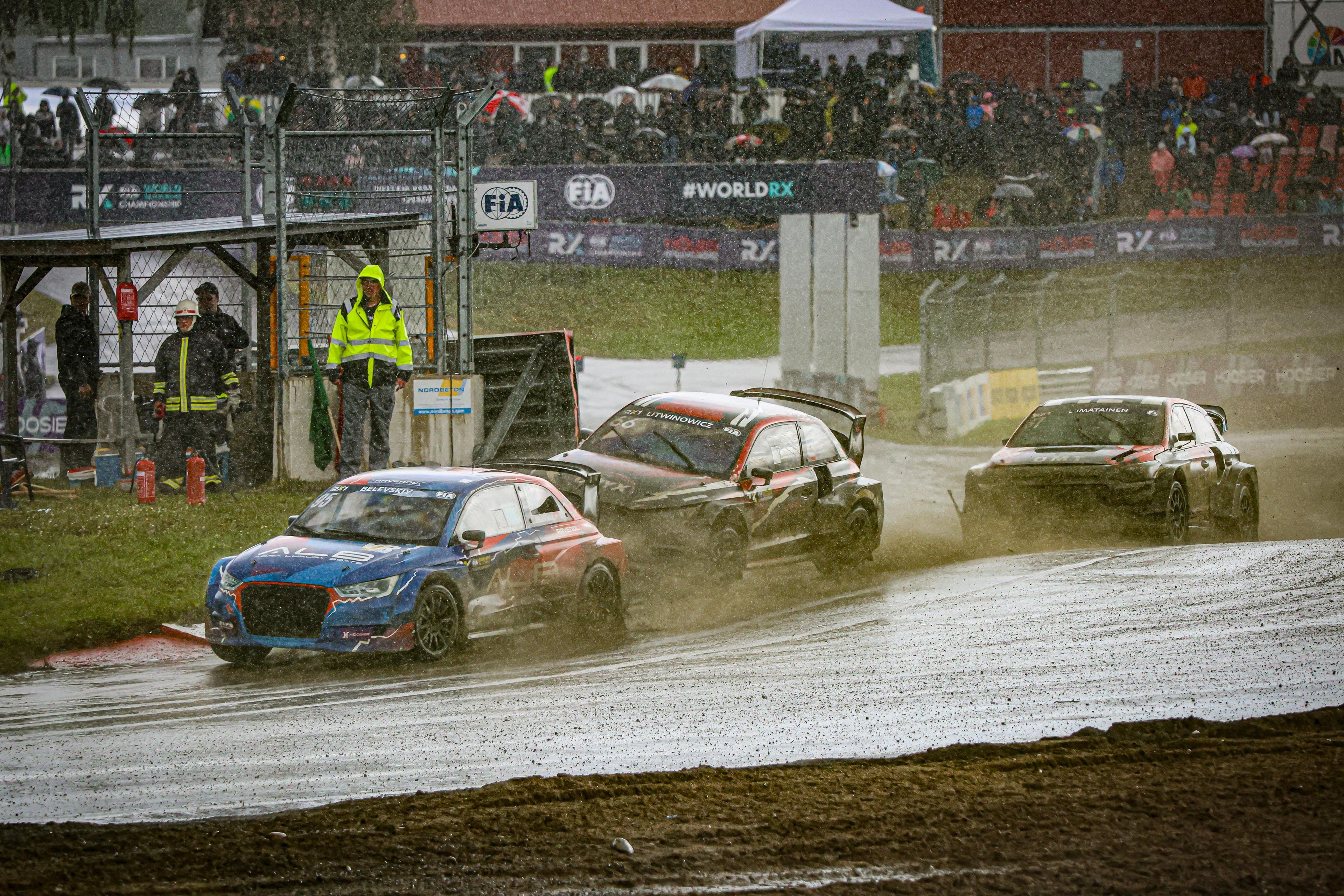 A rallycross car on track