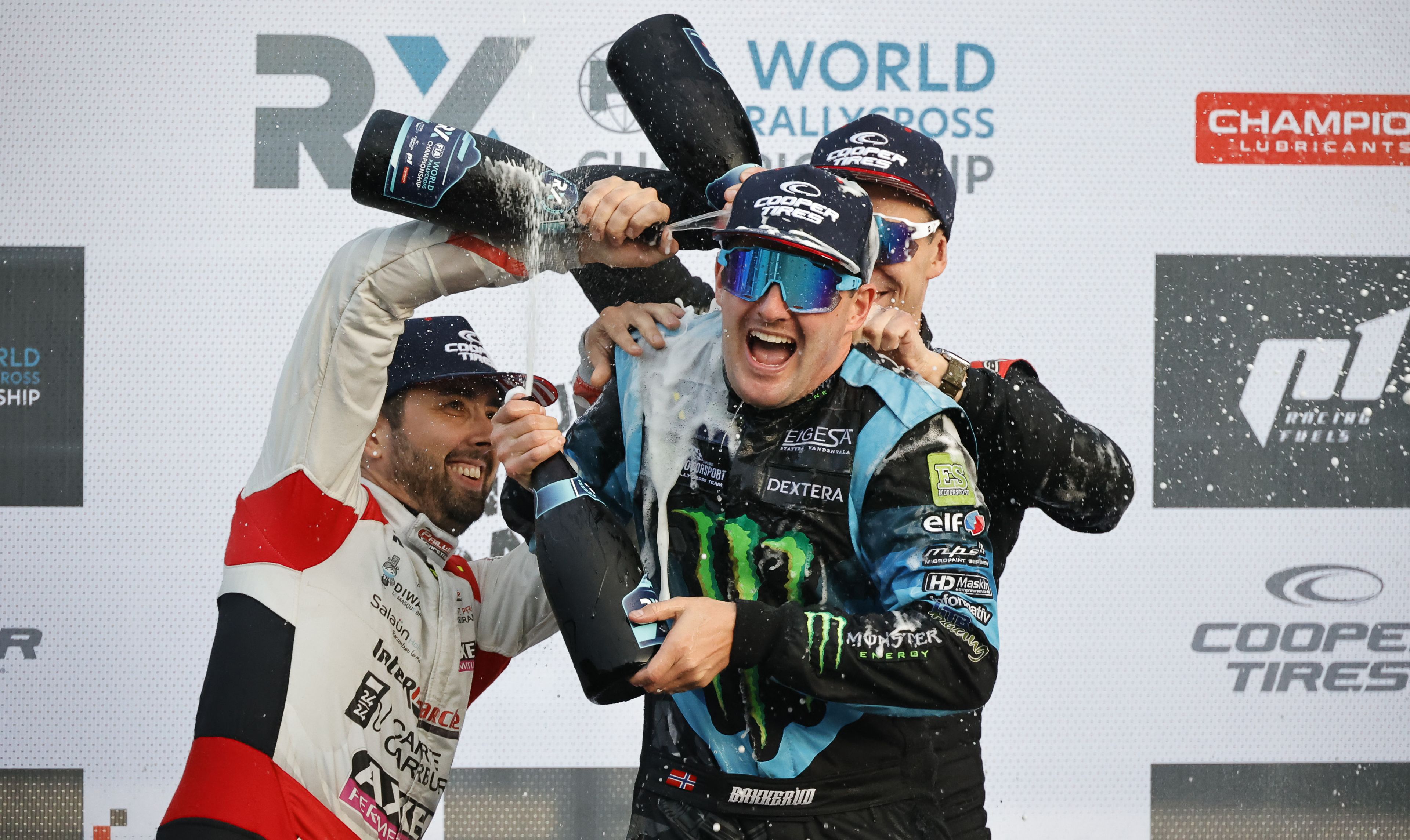 Andreas Bakkerud celebrates winning his third FIA European Rallycross Championship title at Spa-Francorchamps in 2021