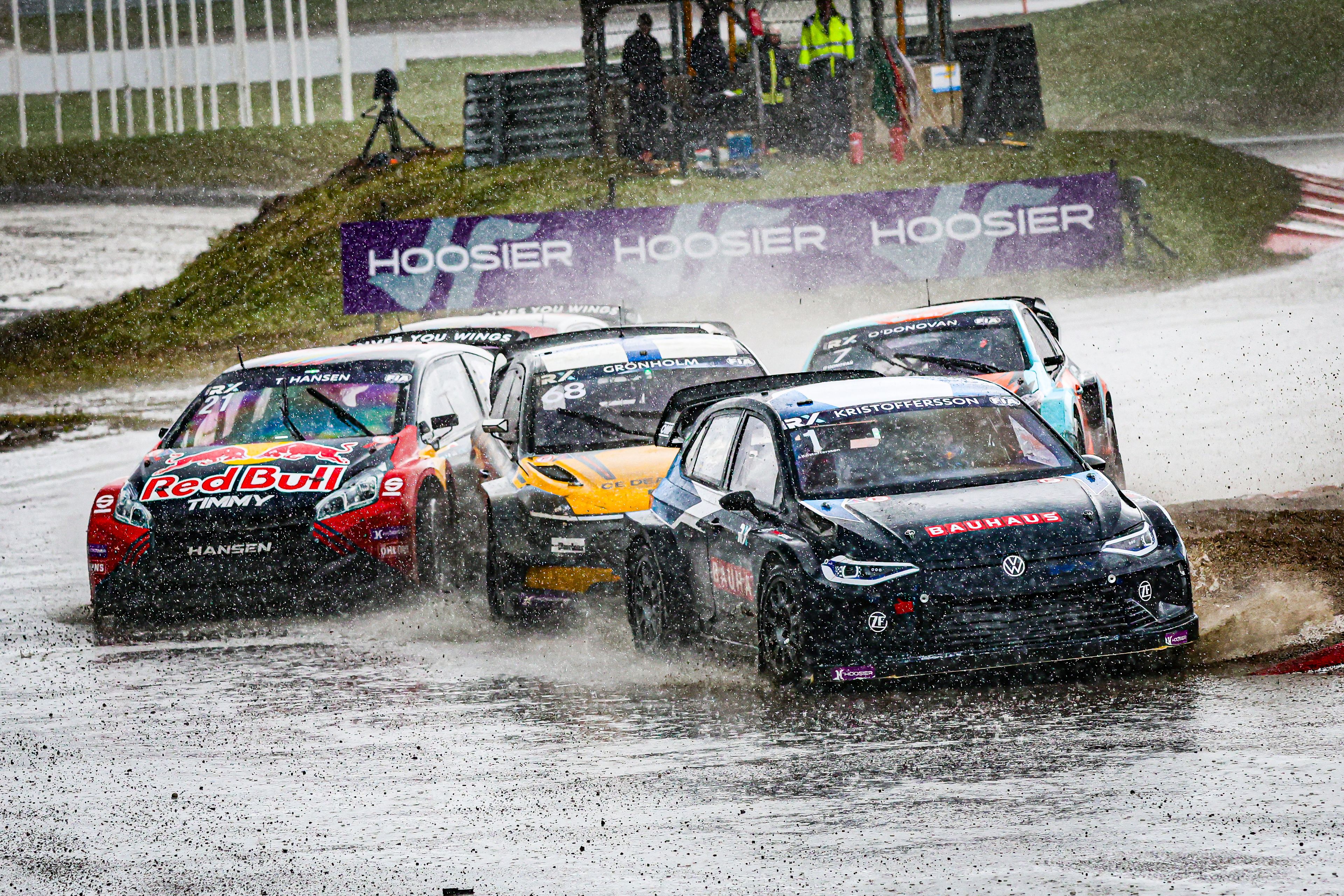 Johan Kristoffersson leads in the rain at World RX of Sweden 2025