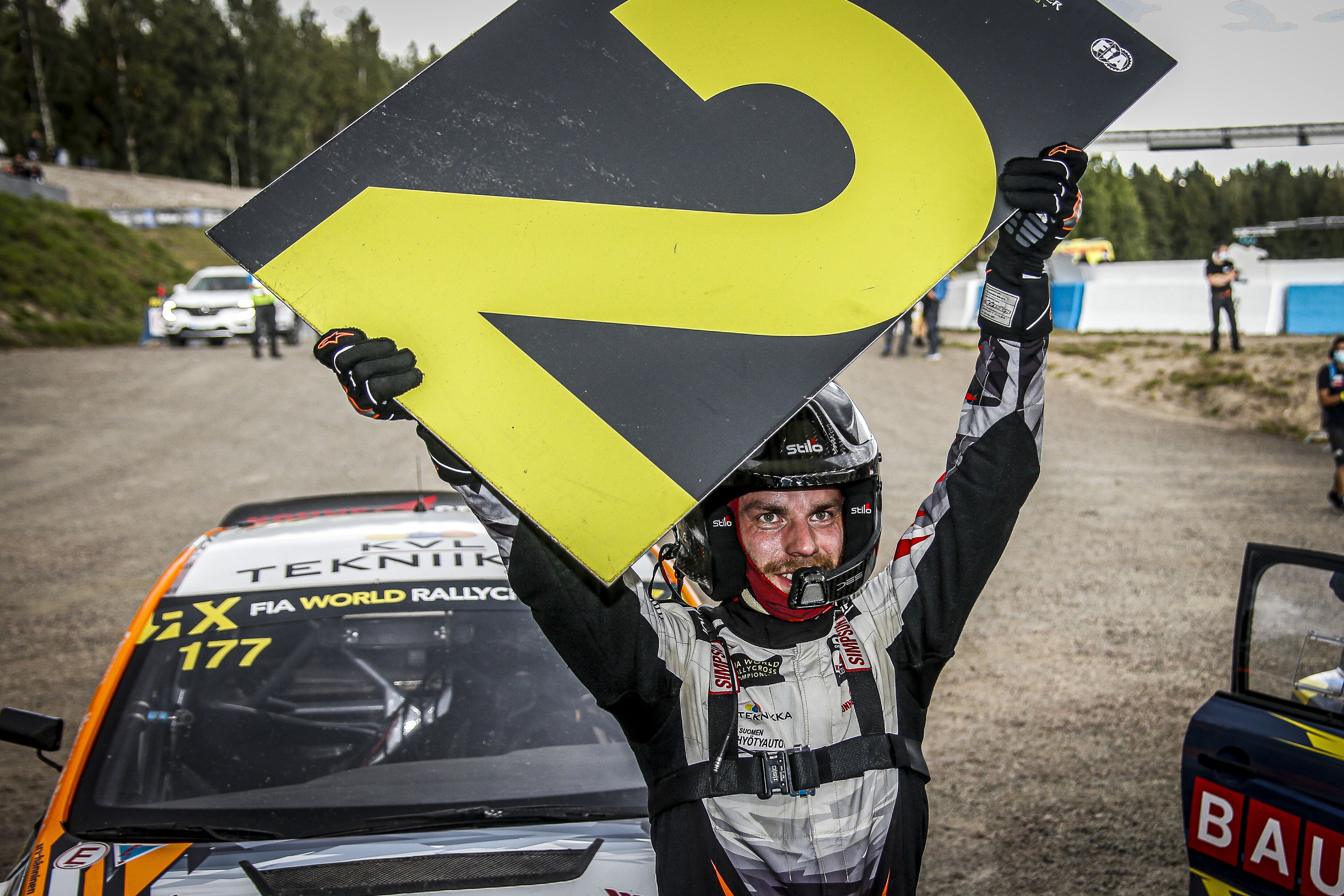 Juha Rytkönen celebrates second place at World RX of Finland in 2020