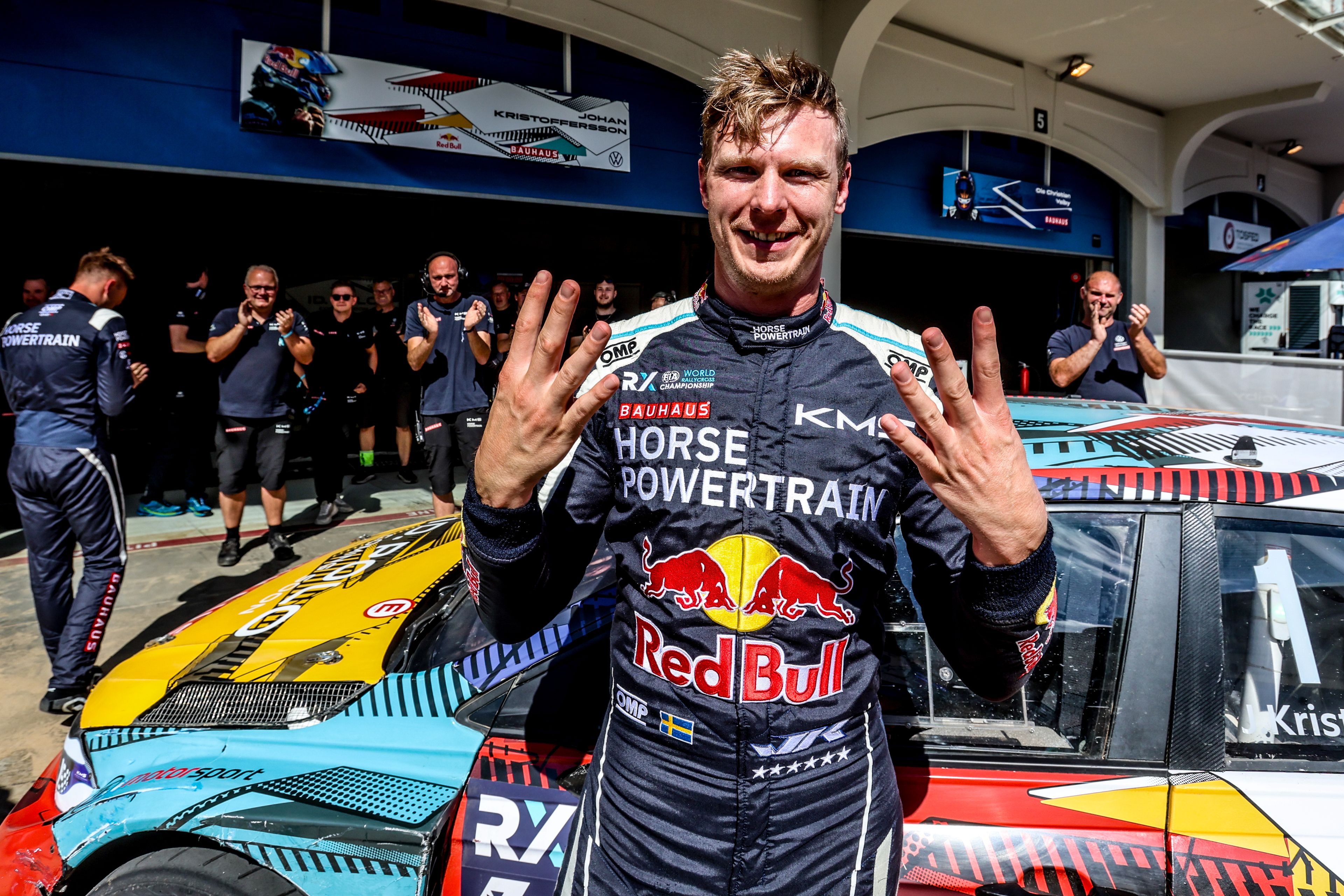 Joan Kristofferson celebrating his 8th World Championship title