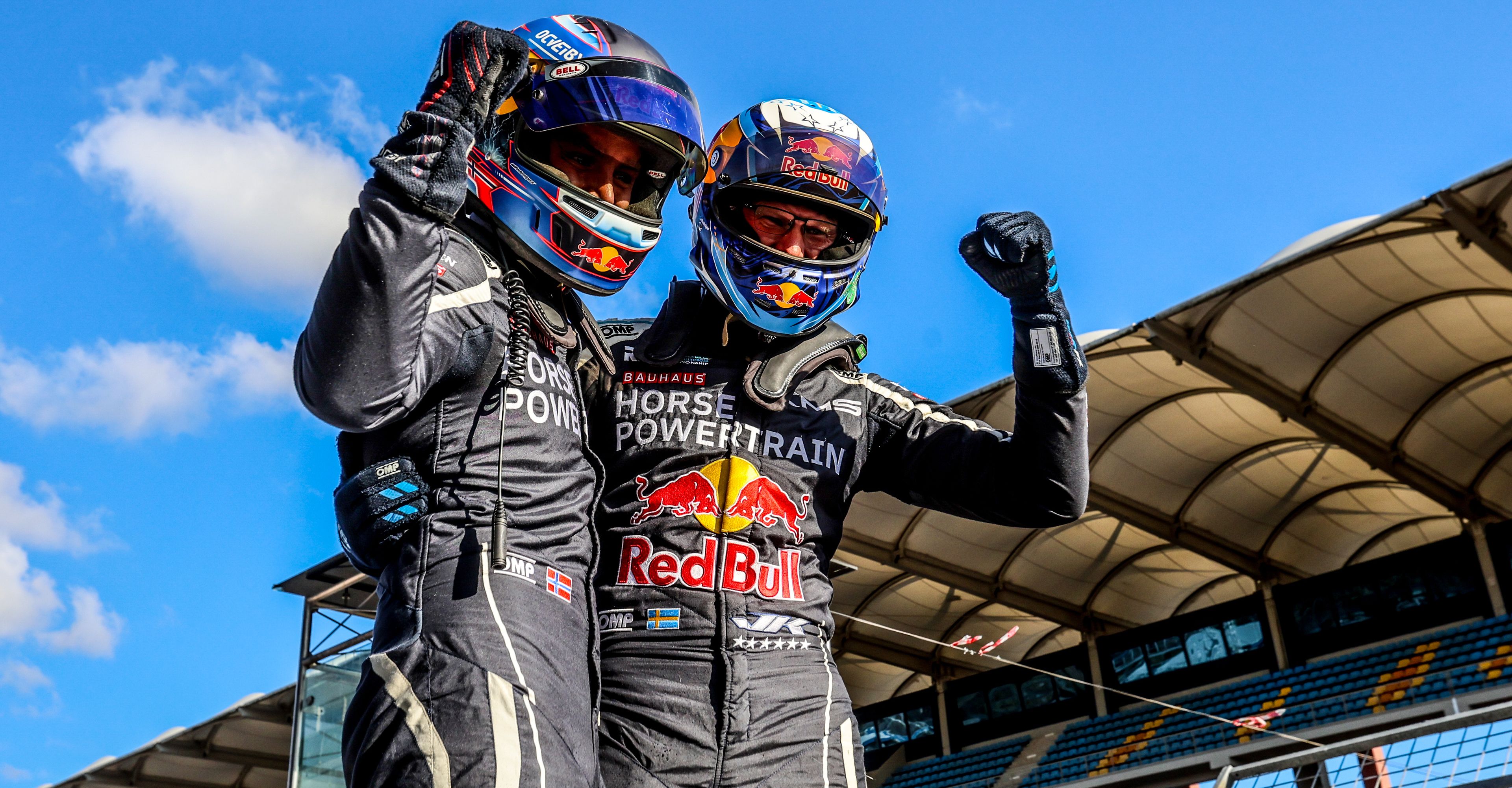 Ole Christian Veiby and Johan Kristoffersson celebrate their one-two finish in the World RX final in Istanbul in 2025