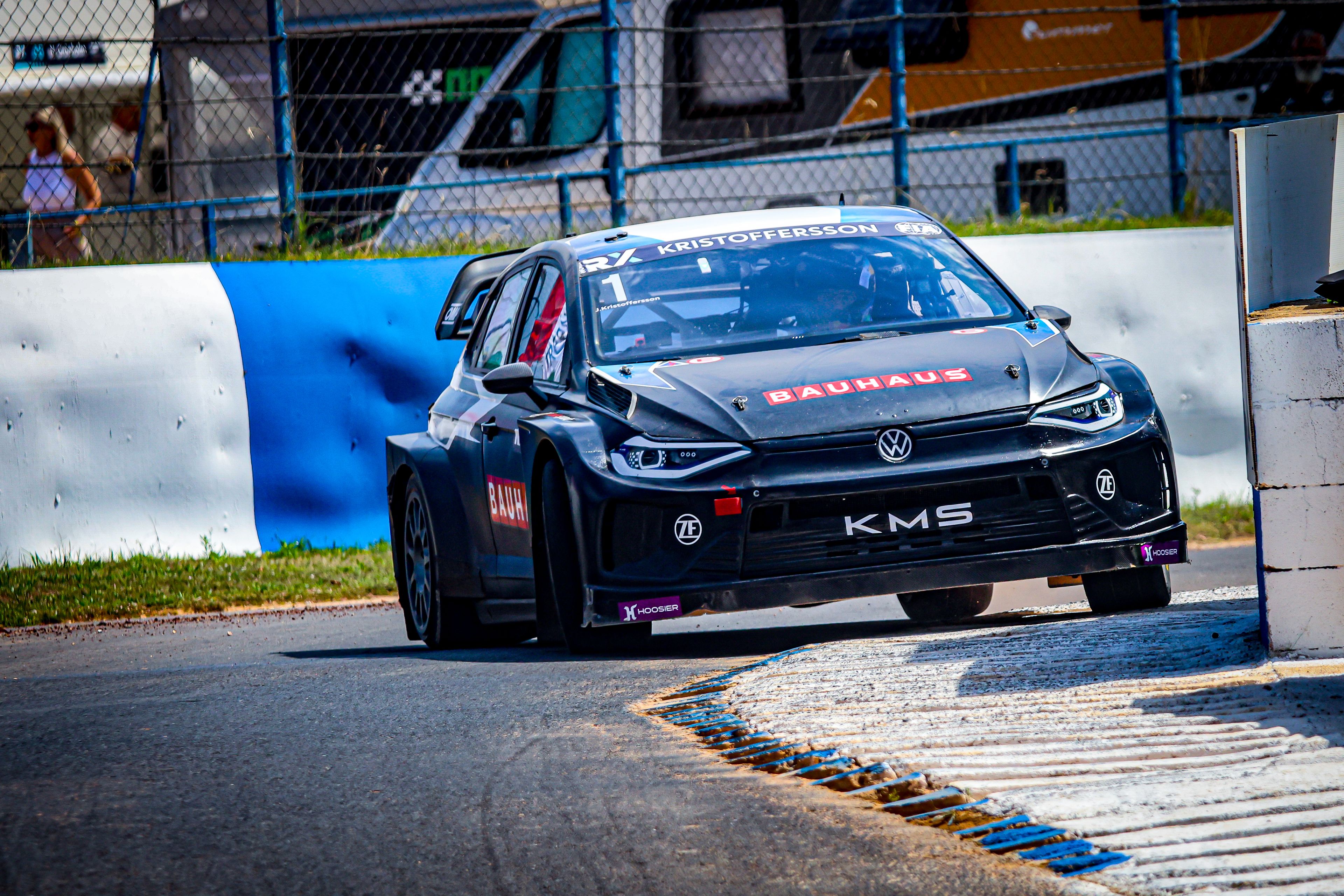 A rallycross car on track