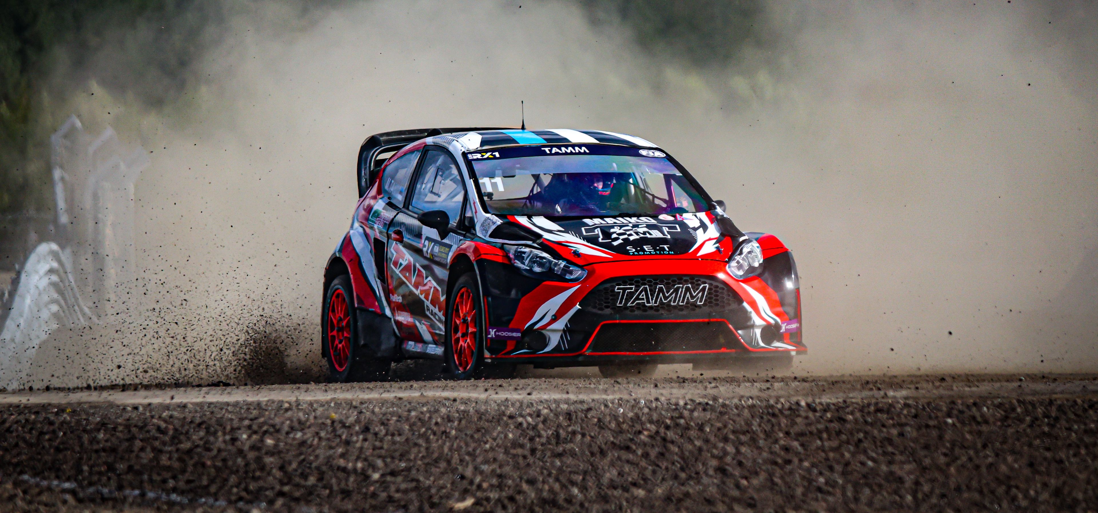 Maiko Tamm kicking up the dirt in Euro RX1 at Finland's KymiRing in 2025