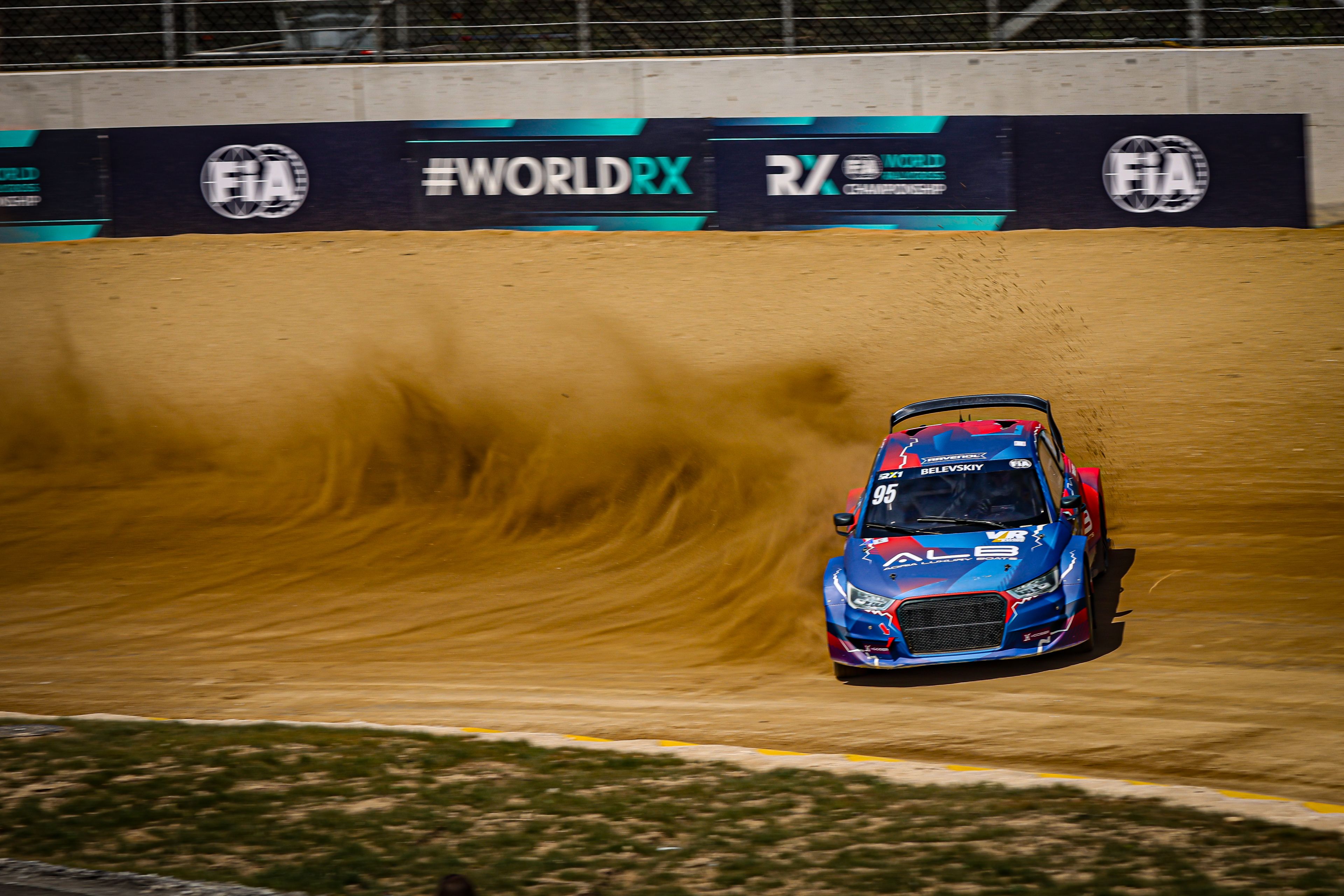 A rallycross car on track