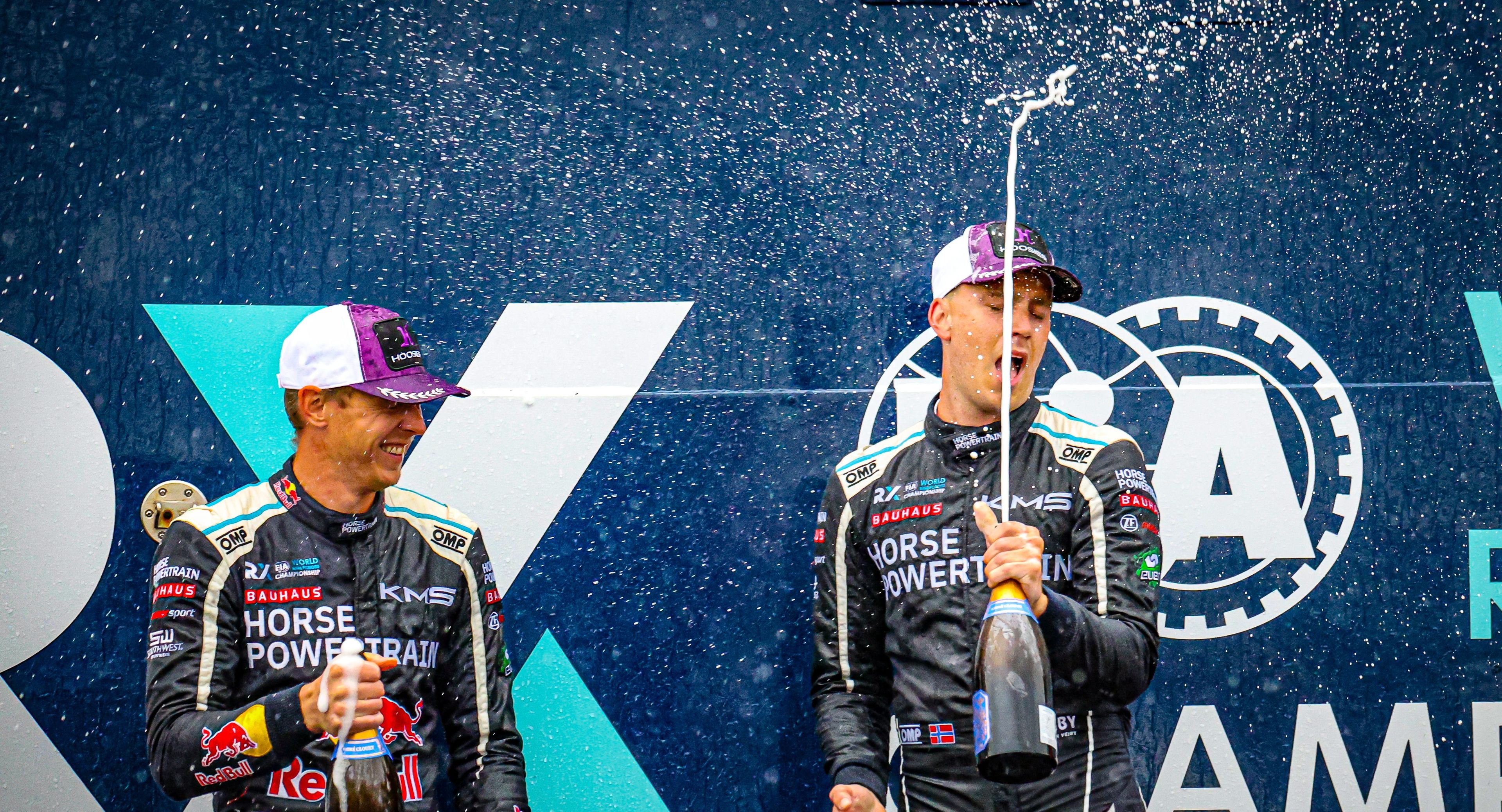 Johan Kristoffersson and Ole Christian Veiby on the podium at World RX of Finland, 2025 (3)