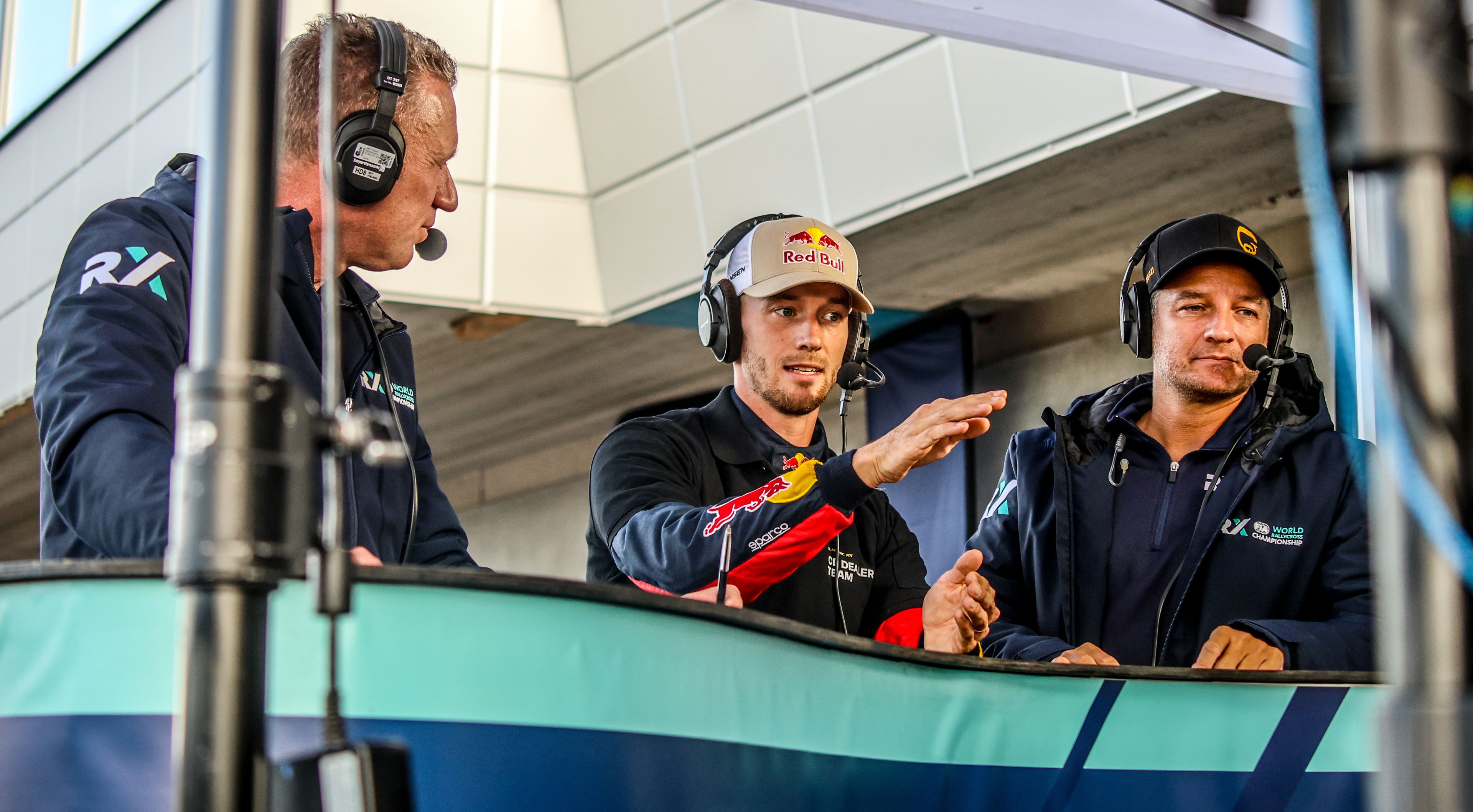 Timmy Hansen in the commentary booth at World RX of Finland 2025
