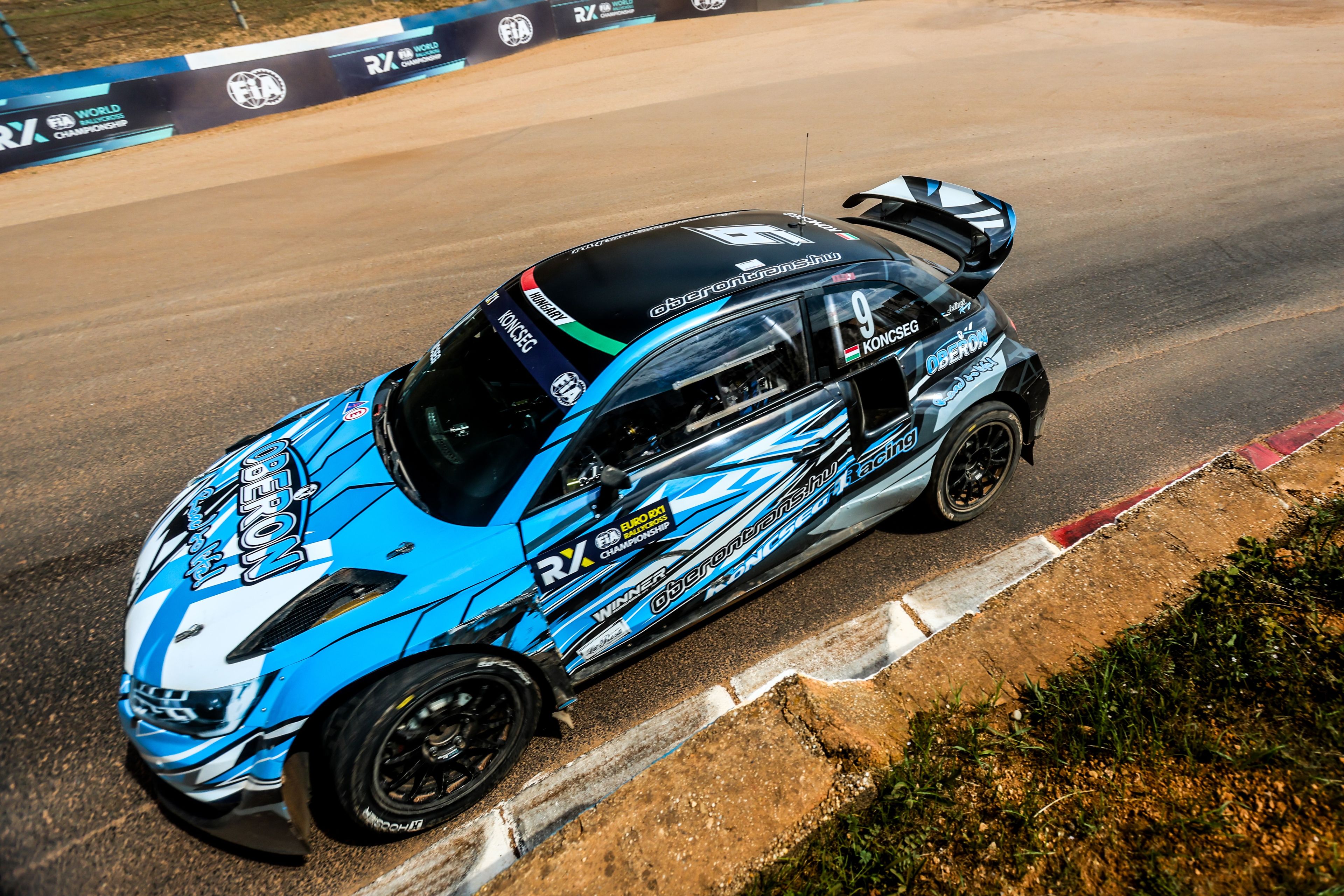 A rallycross car on track
