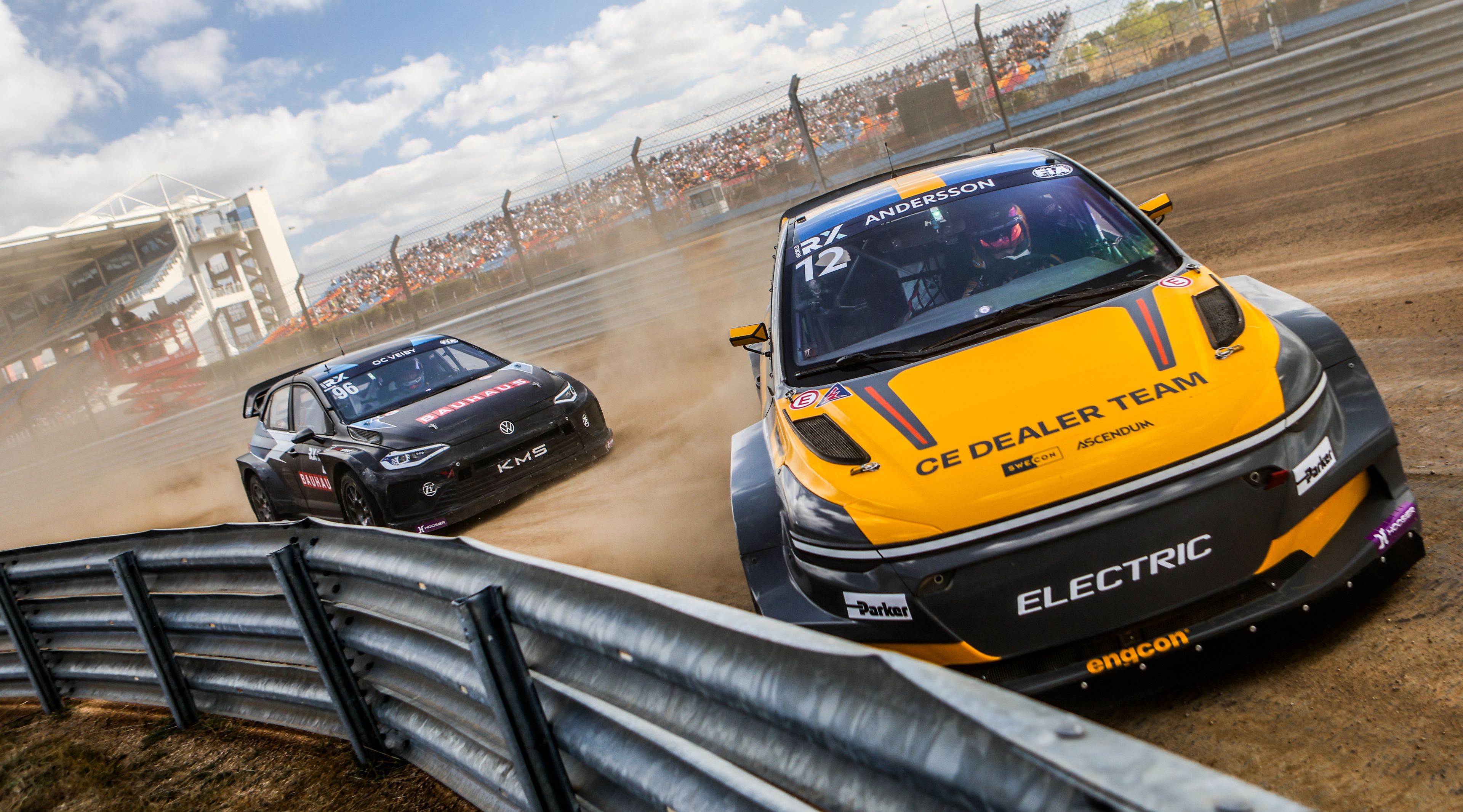 Klara Andersson battles with Ole Christian Veiby during World RX of Türkiye in Istanbul in 2025