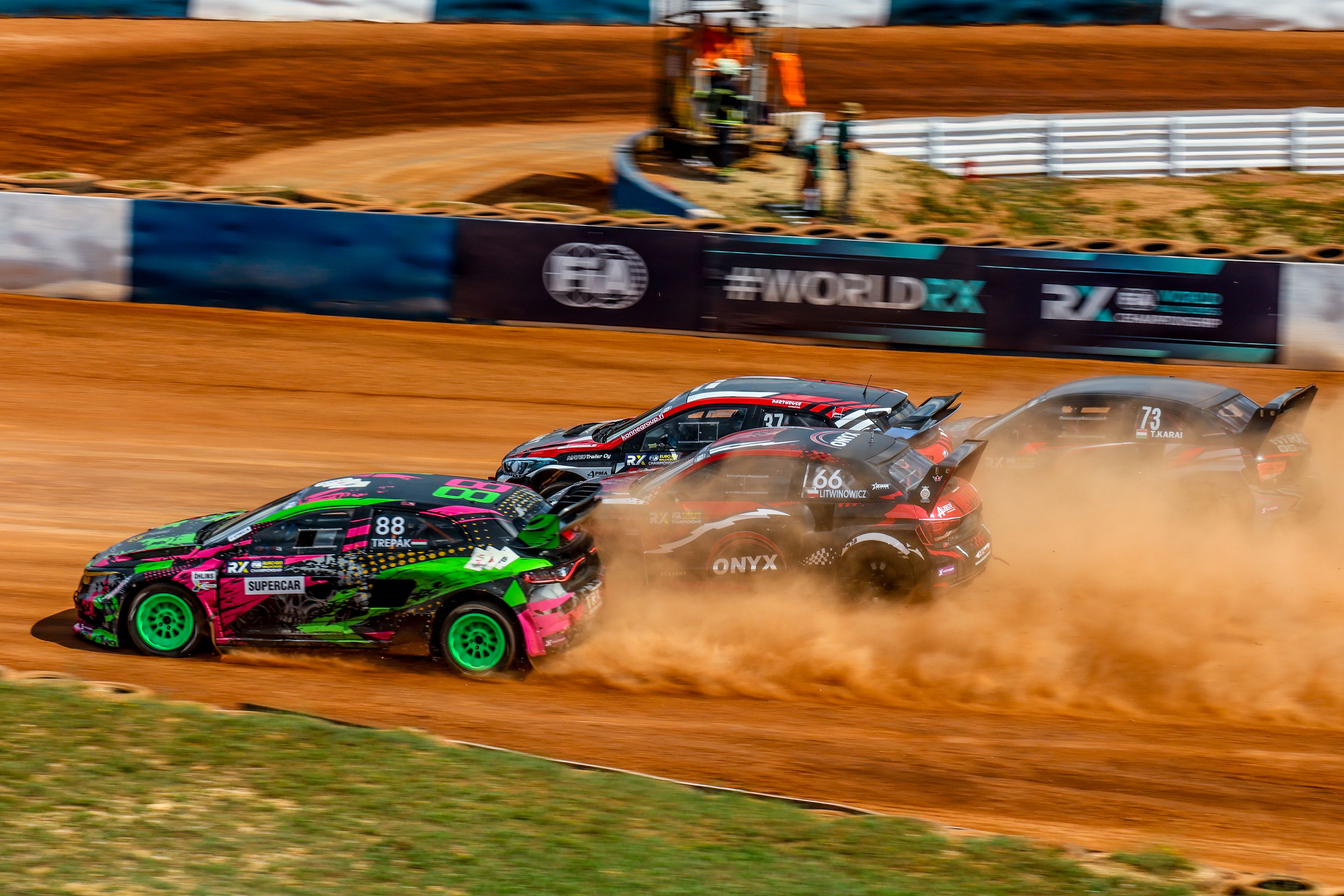 A rallycross car on track